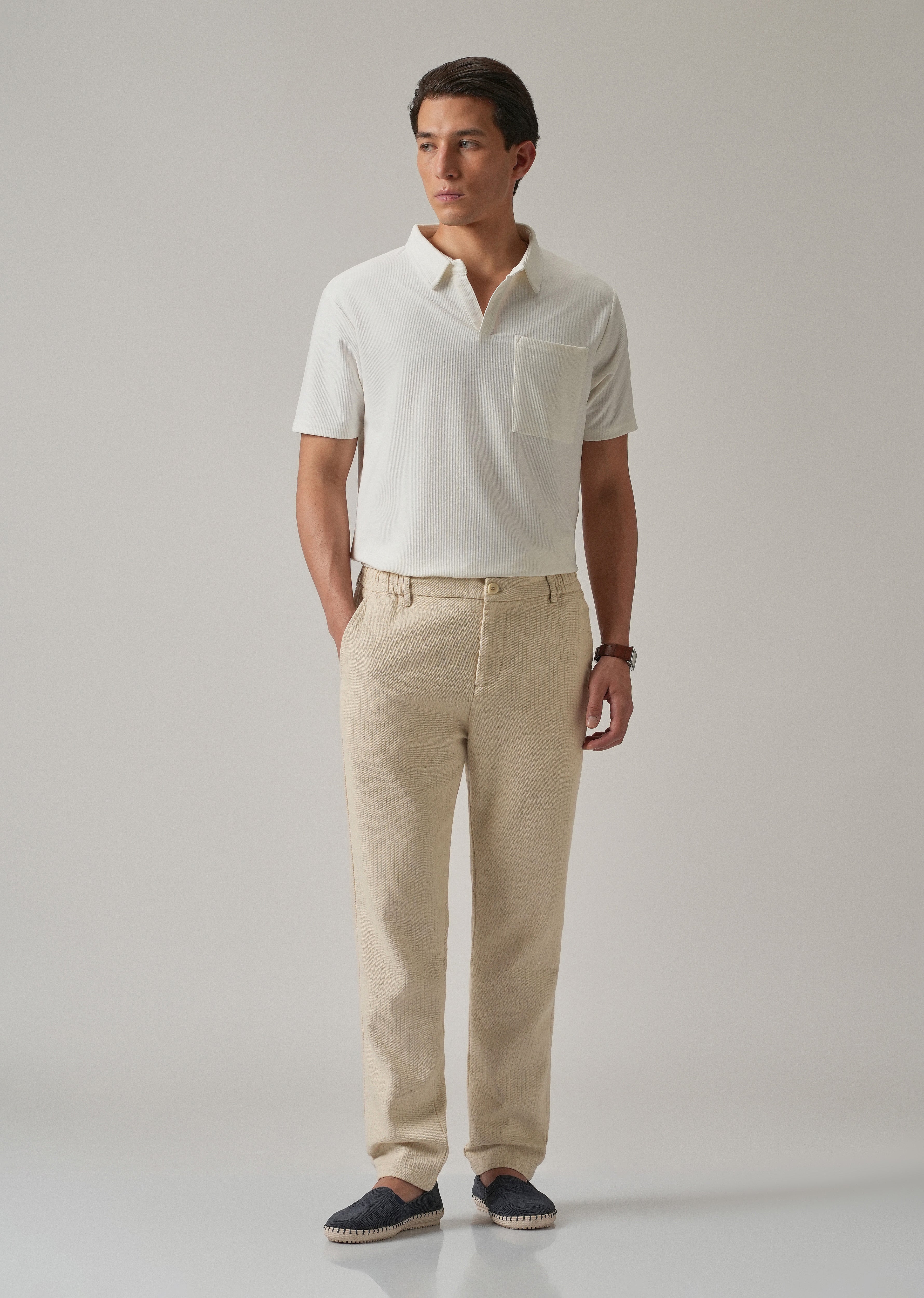 Dark Beige Stripe Blended Linen Pant