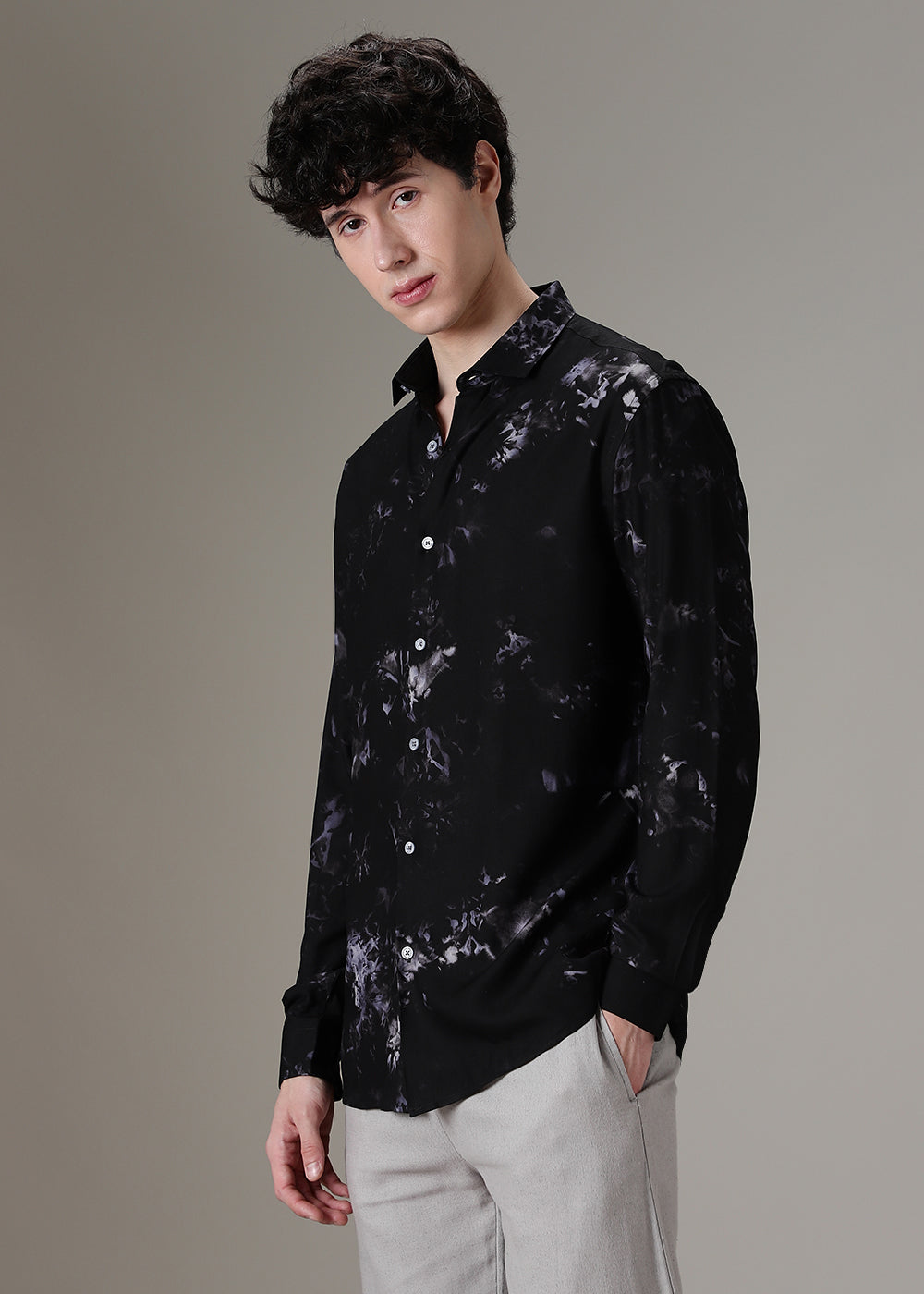 Dark Black Lavender Printed Shirt