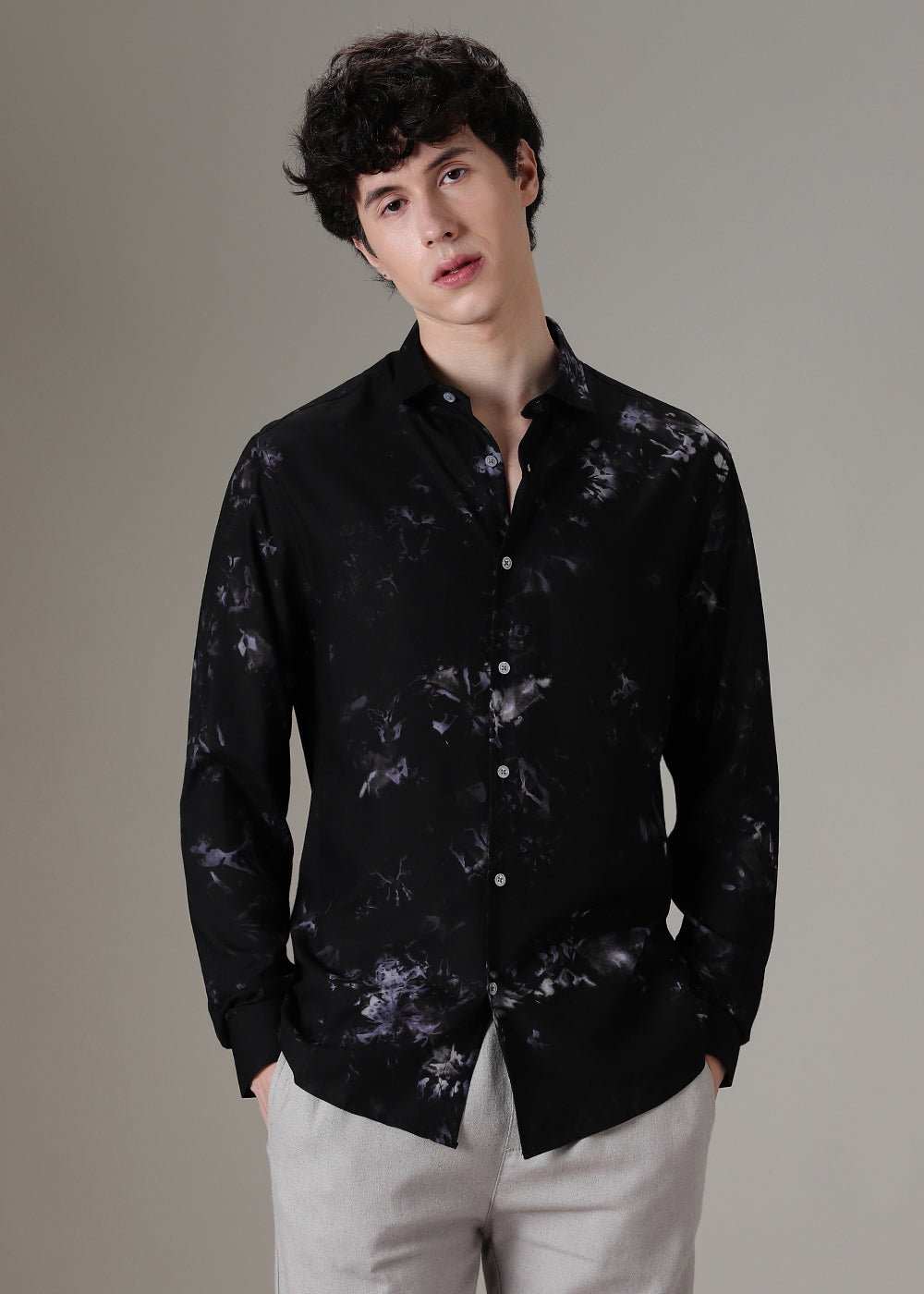 Dark Black Lavender Printed Shirt