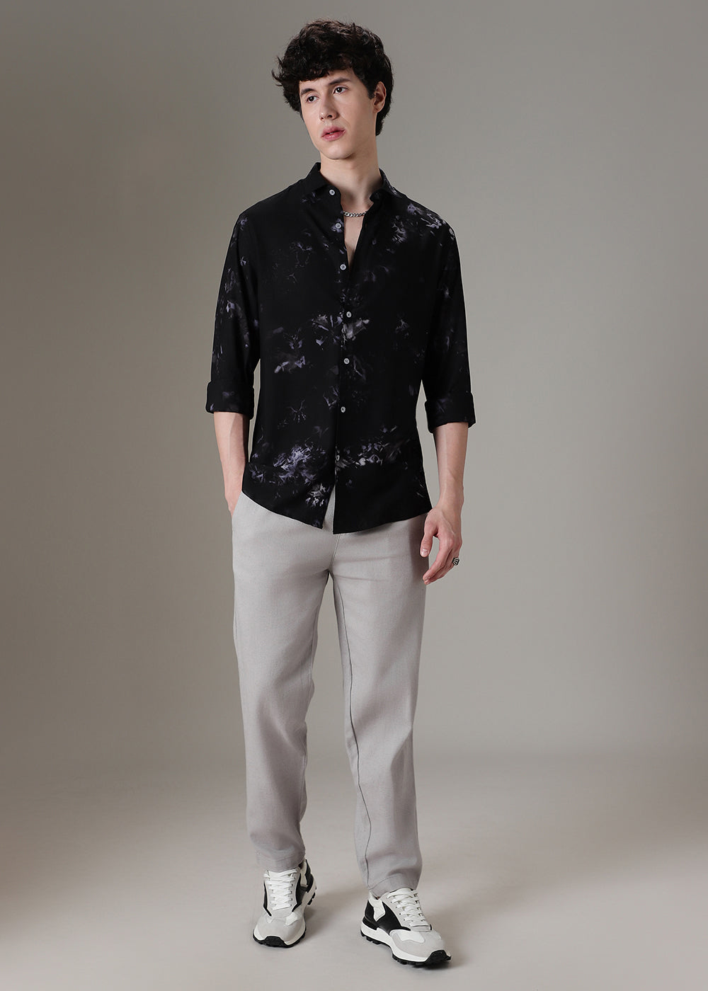 Dark Black Lavender Printed Shirt