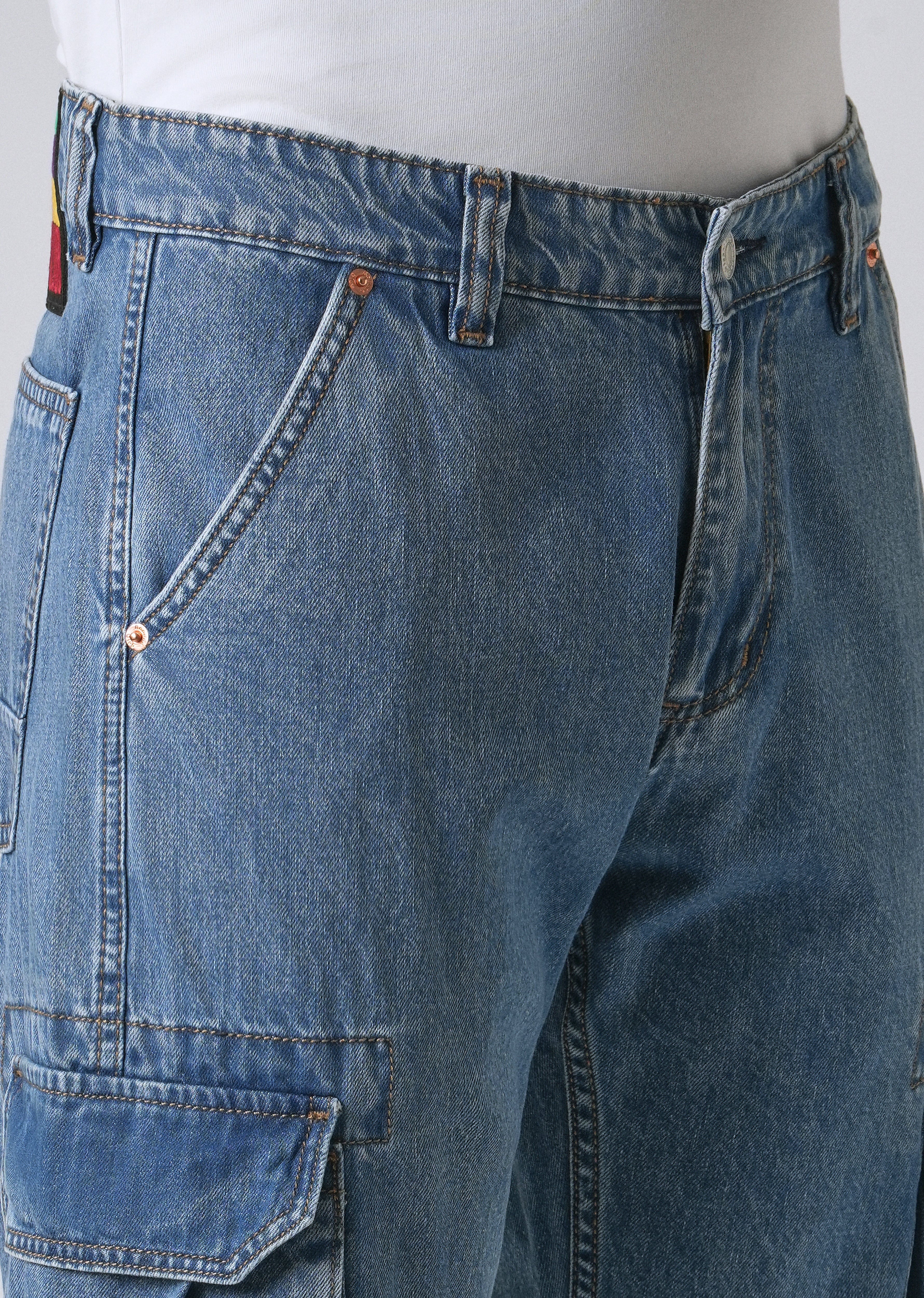 Dark Blue Baggy Cargo Denim