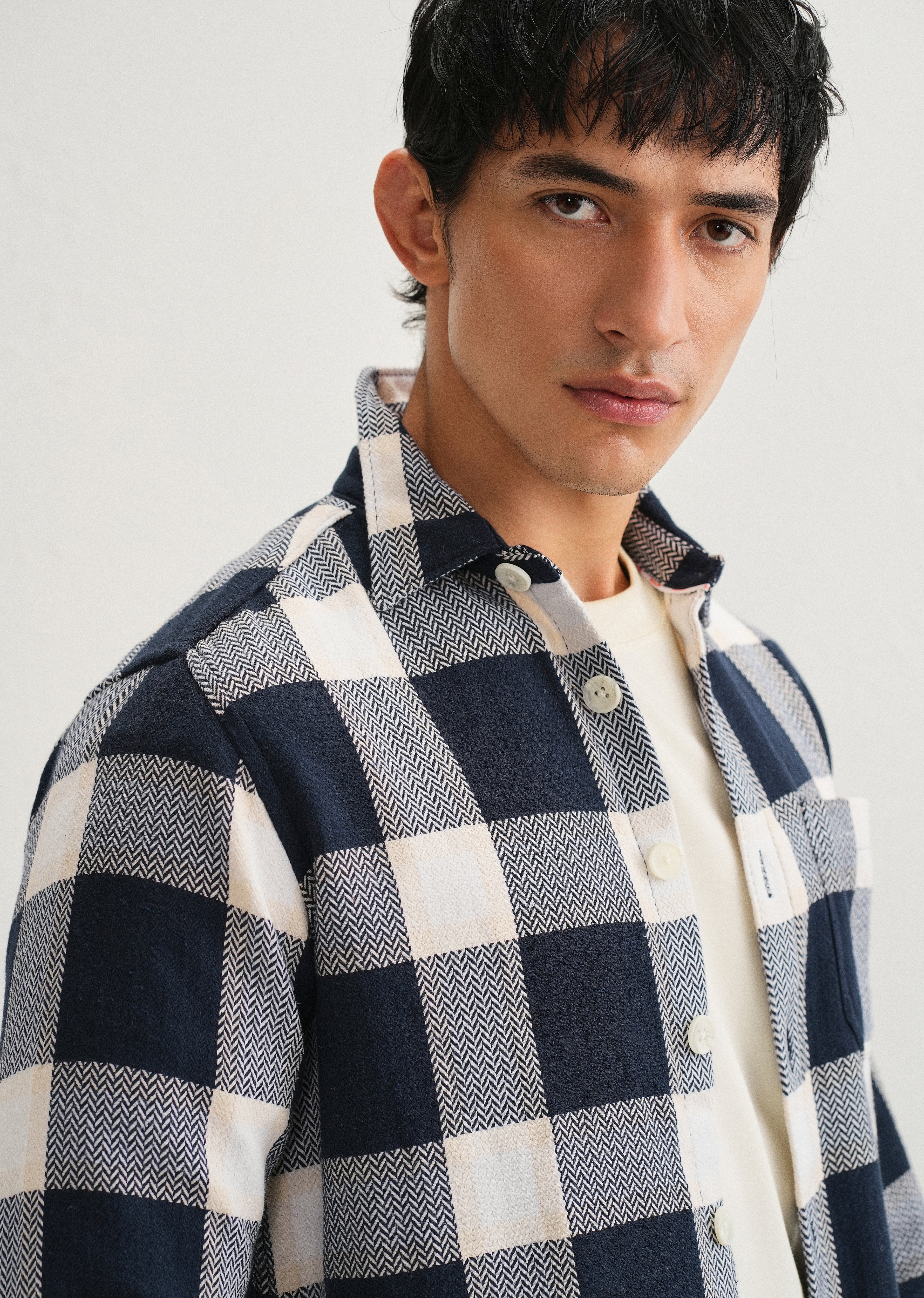 Dark Blue Checked Overshirt