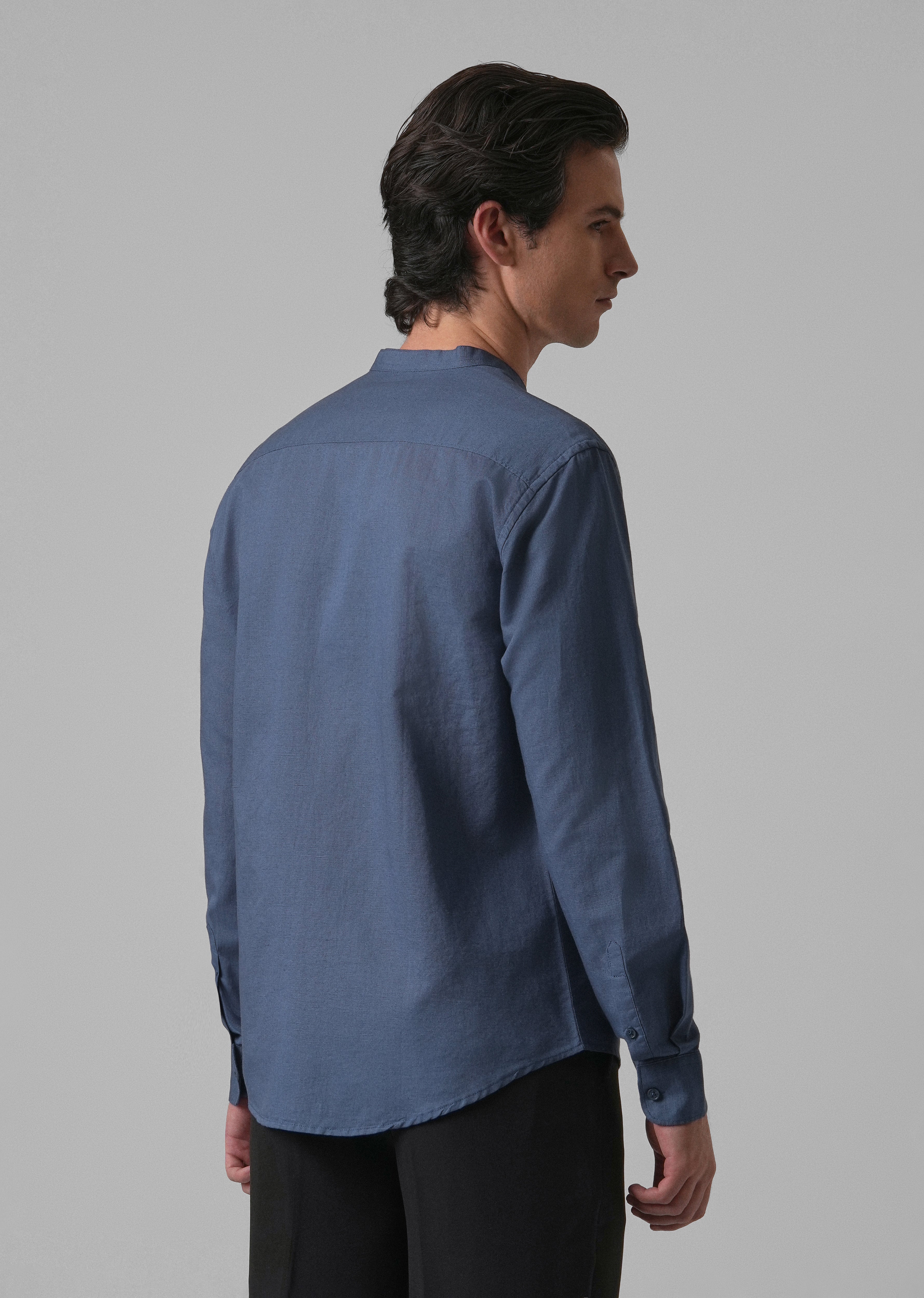 Dark Blue Cotton Linen Shirt