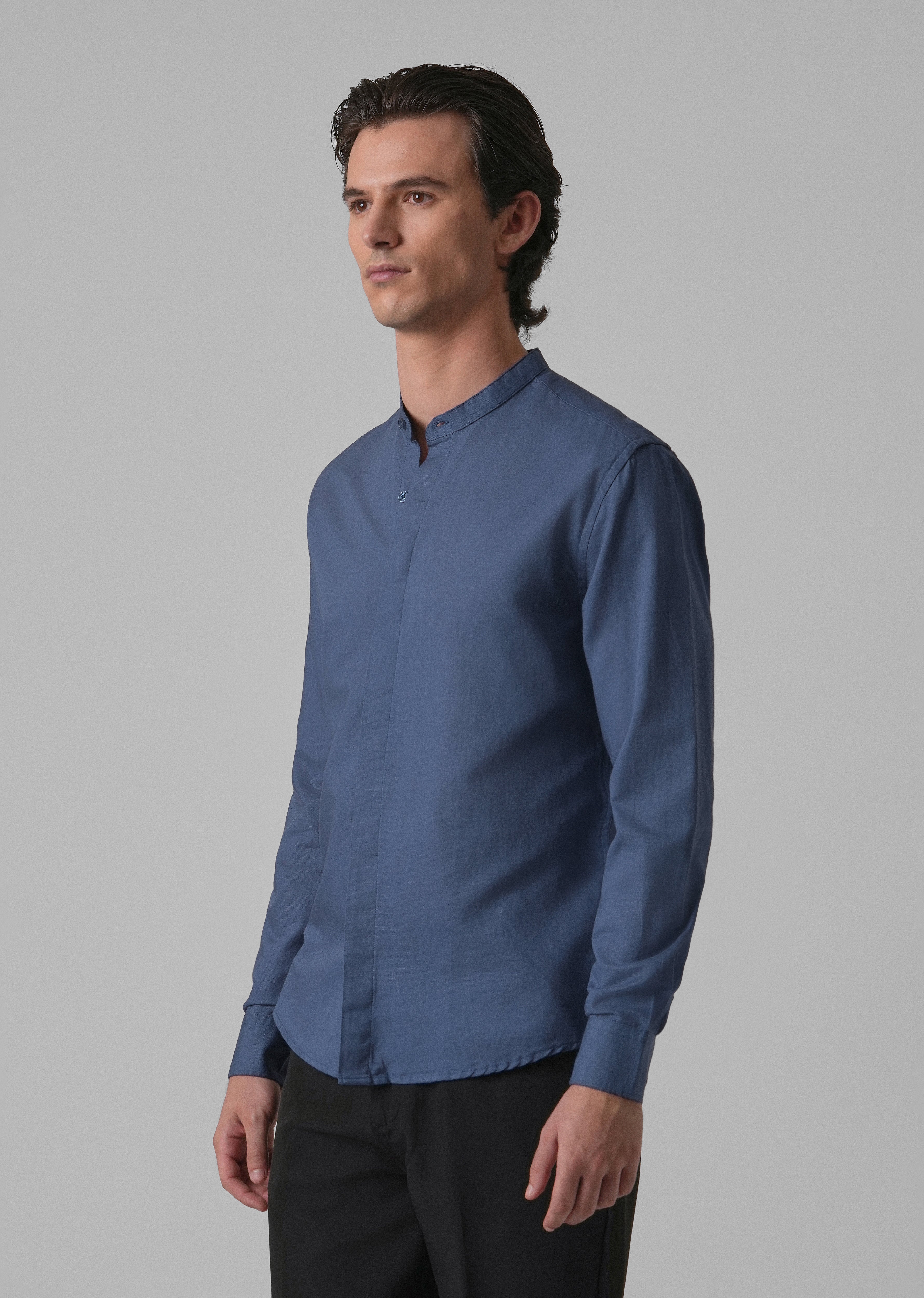 Dark Blue Cotton Linen Shirt