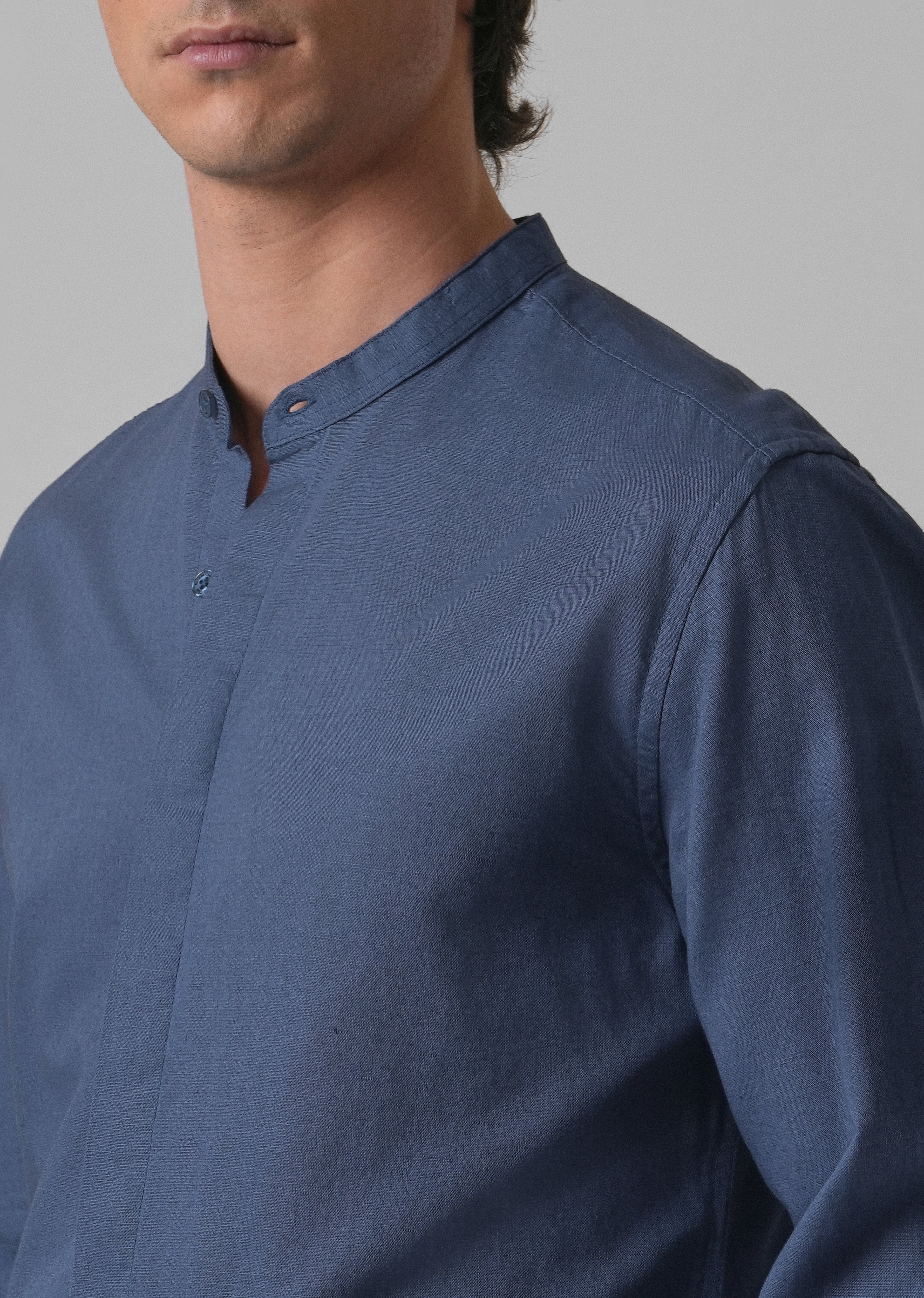Dark Blue Cotton Linen Shirt