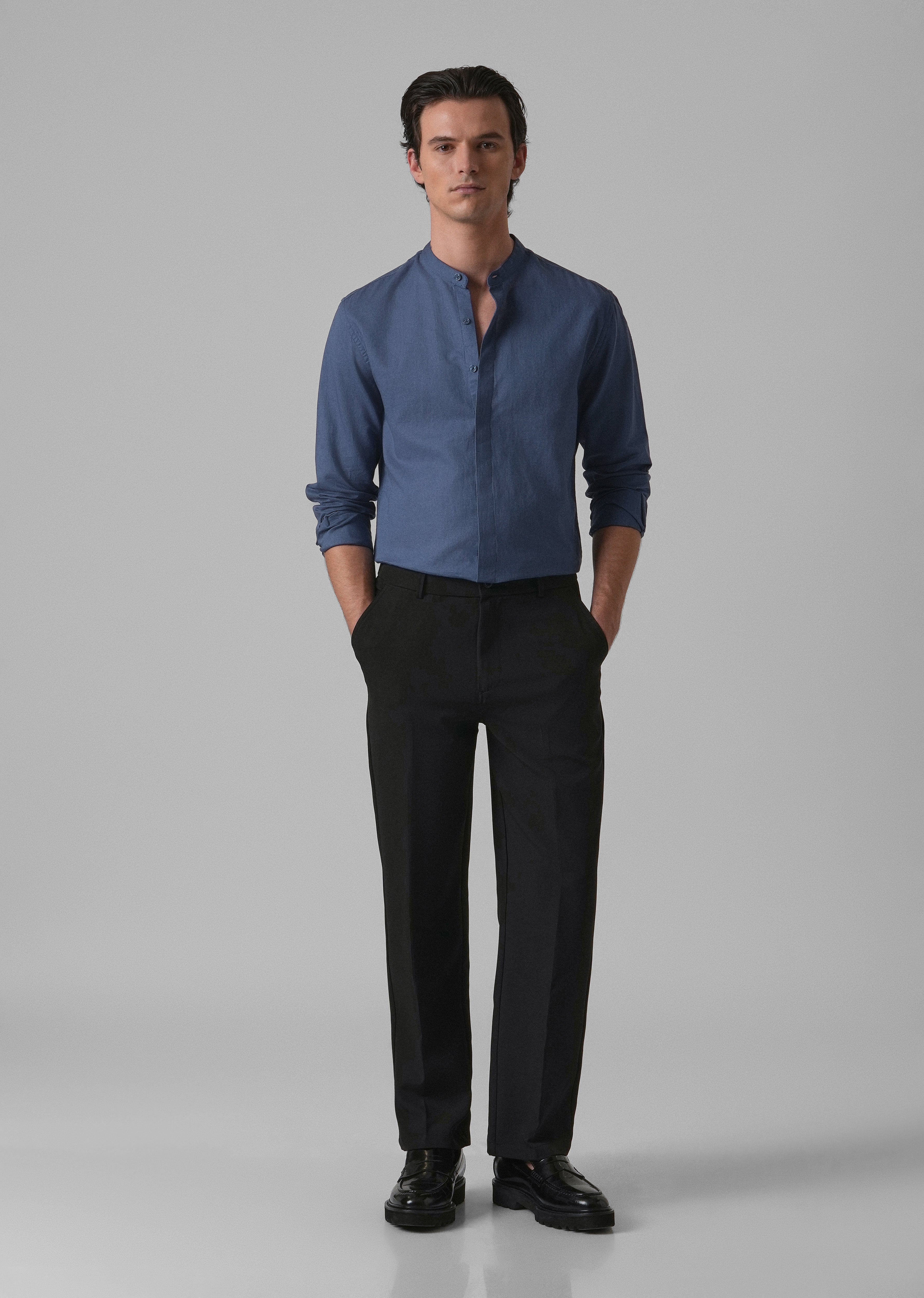 Dark Blue Cotton Linen Shirt