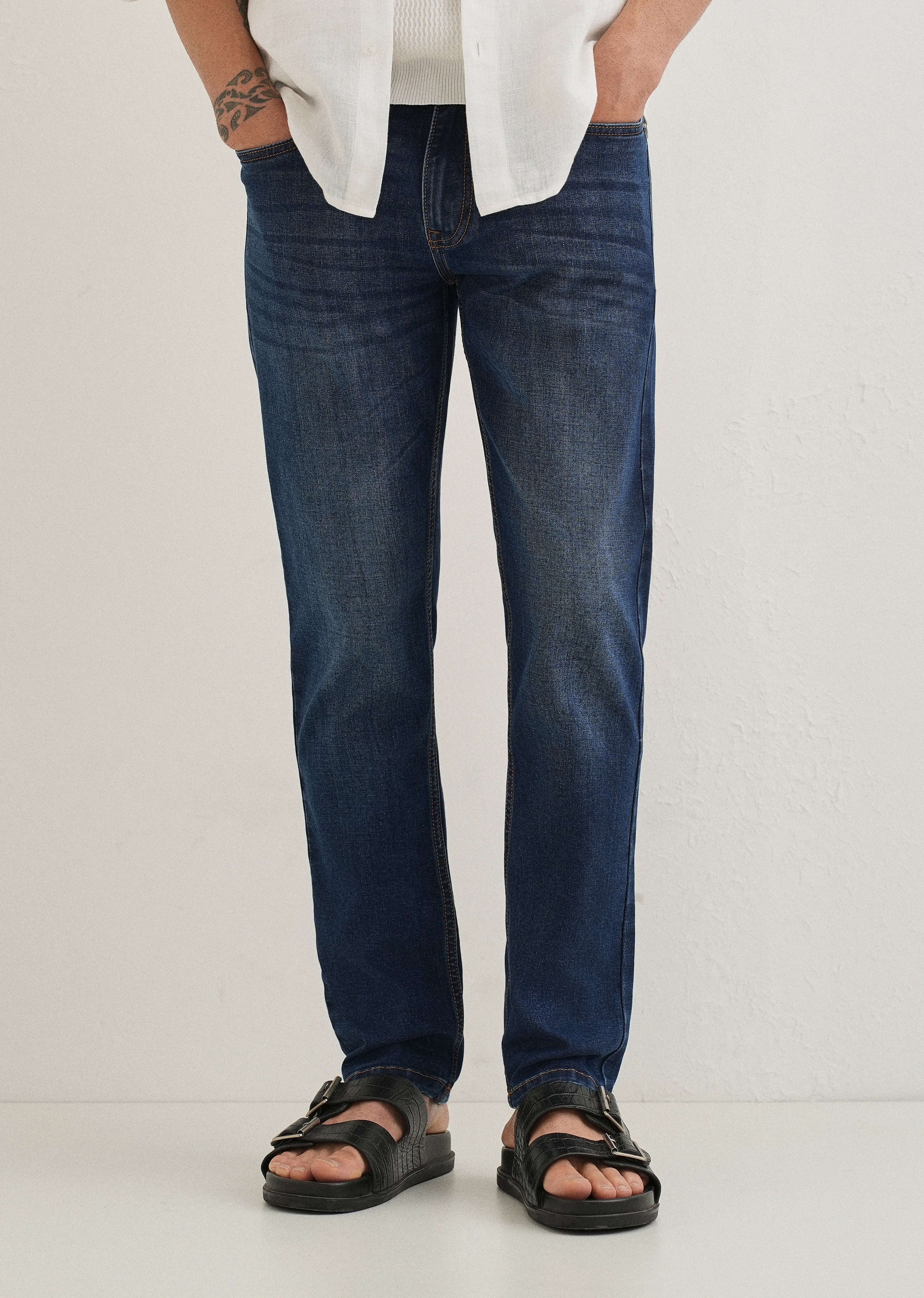 Dark Blue Fade Ankle Fit Jeans