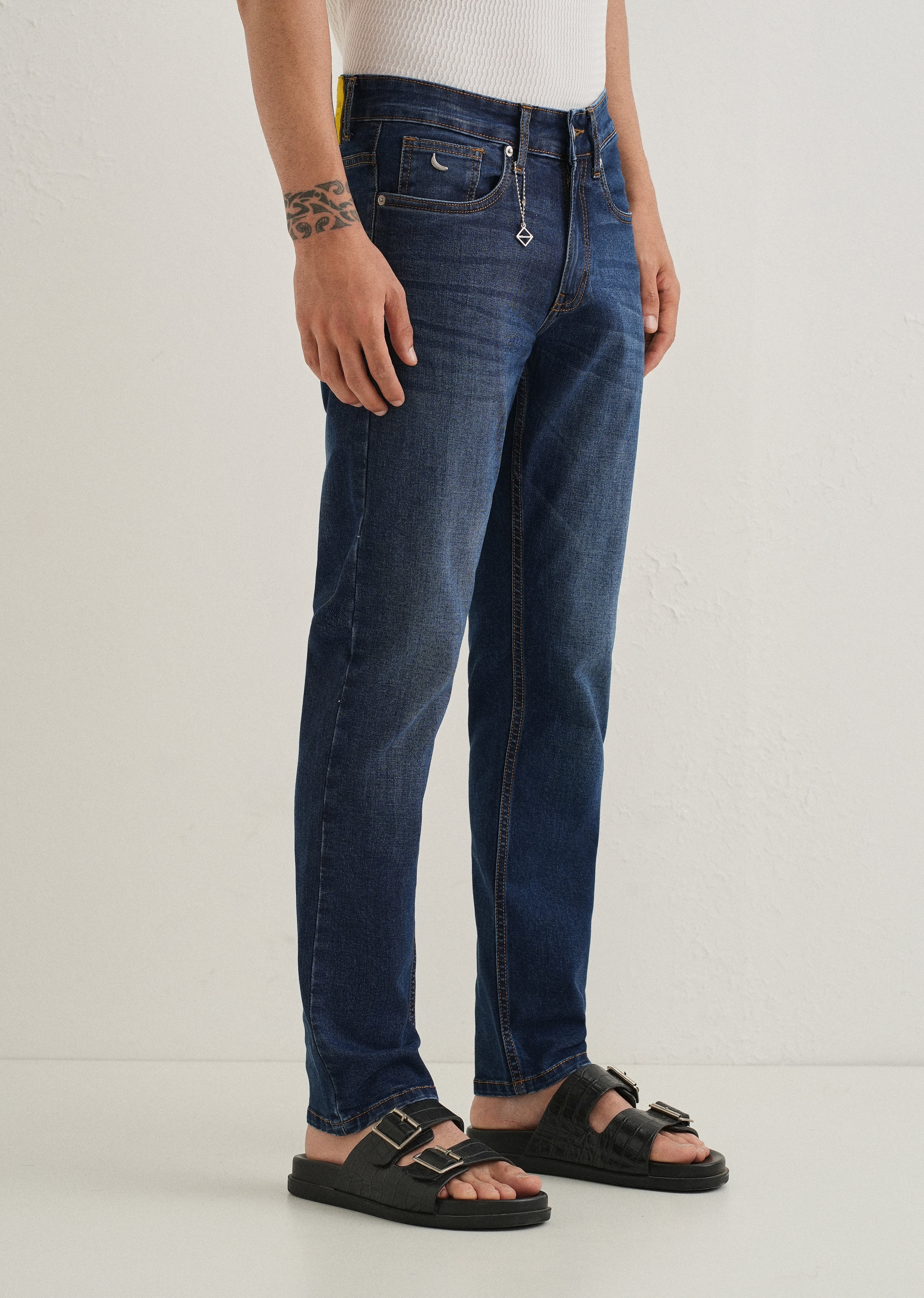Dark Blue Fade Ankle Fit Jeans