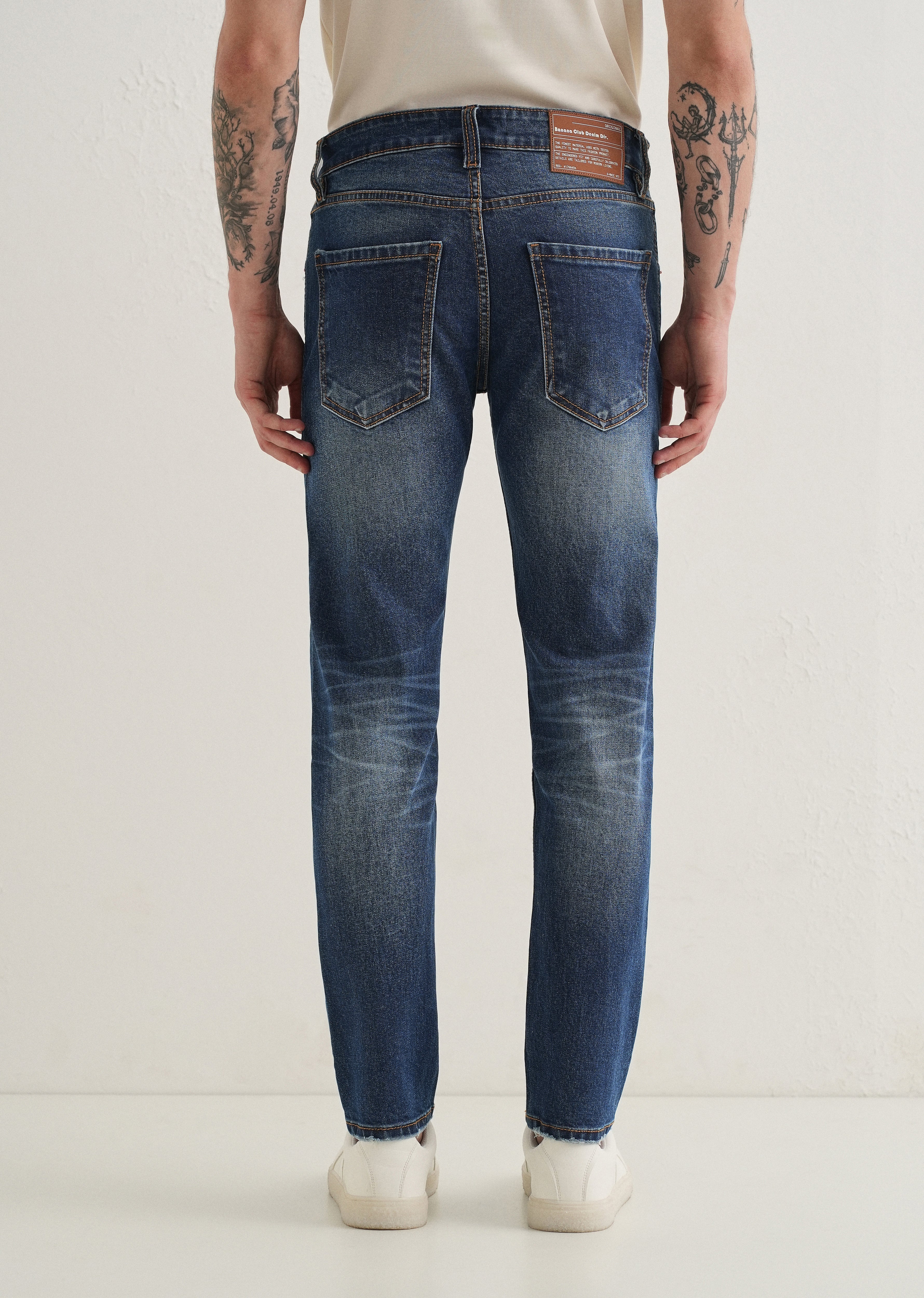 Dark Blue Faded Ankle Slim Fit Jeans