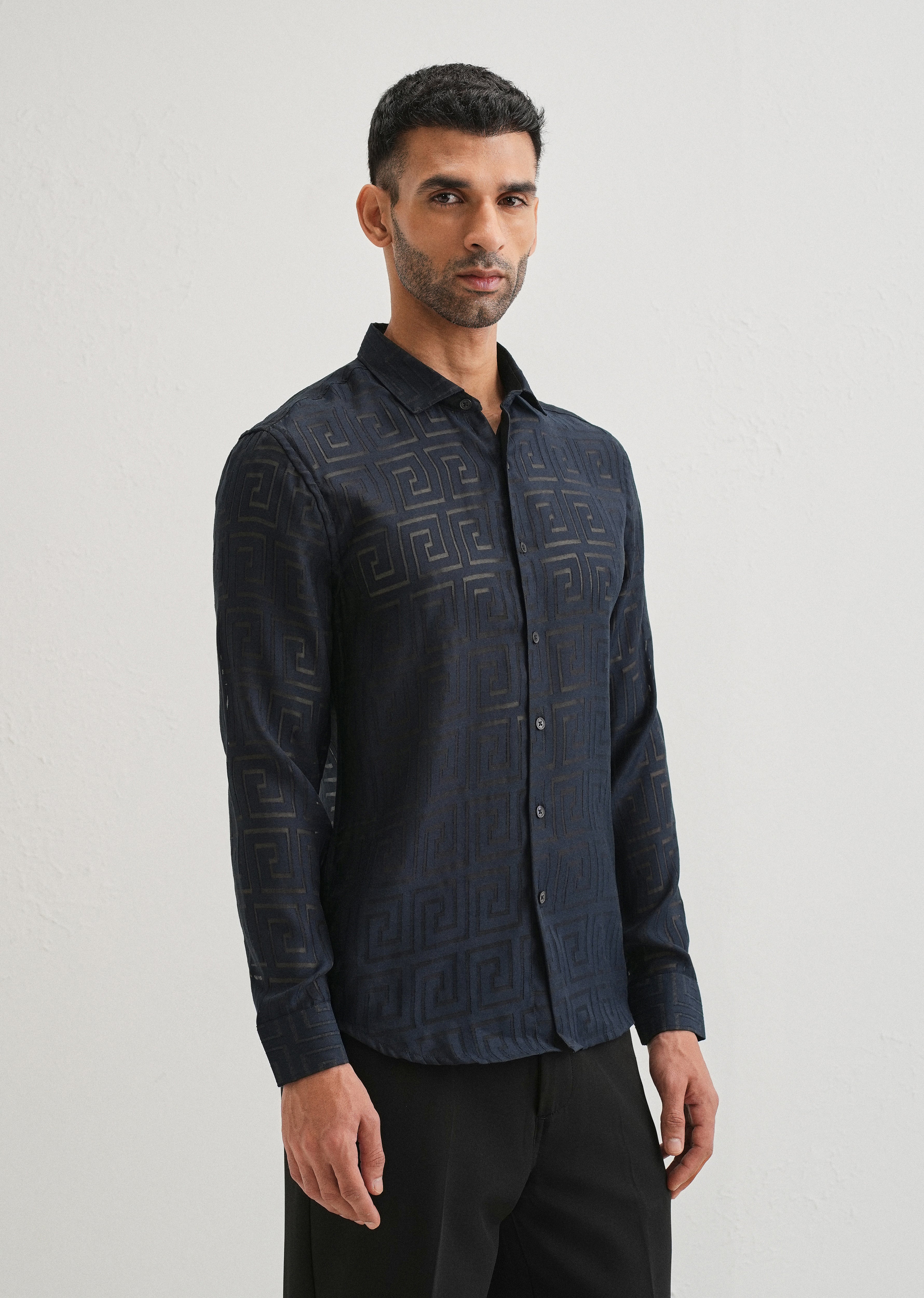 Dark Blue Laser Cut Shirt