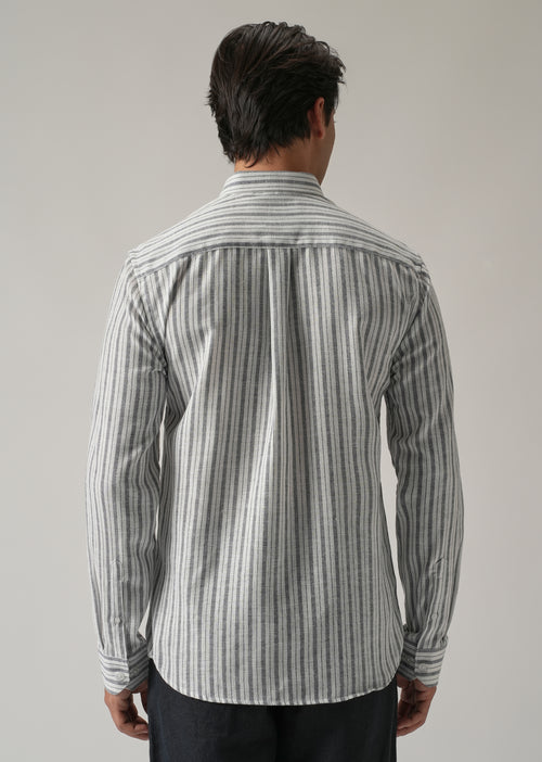 Dark Blue Linen Stripe Shirt