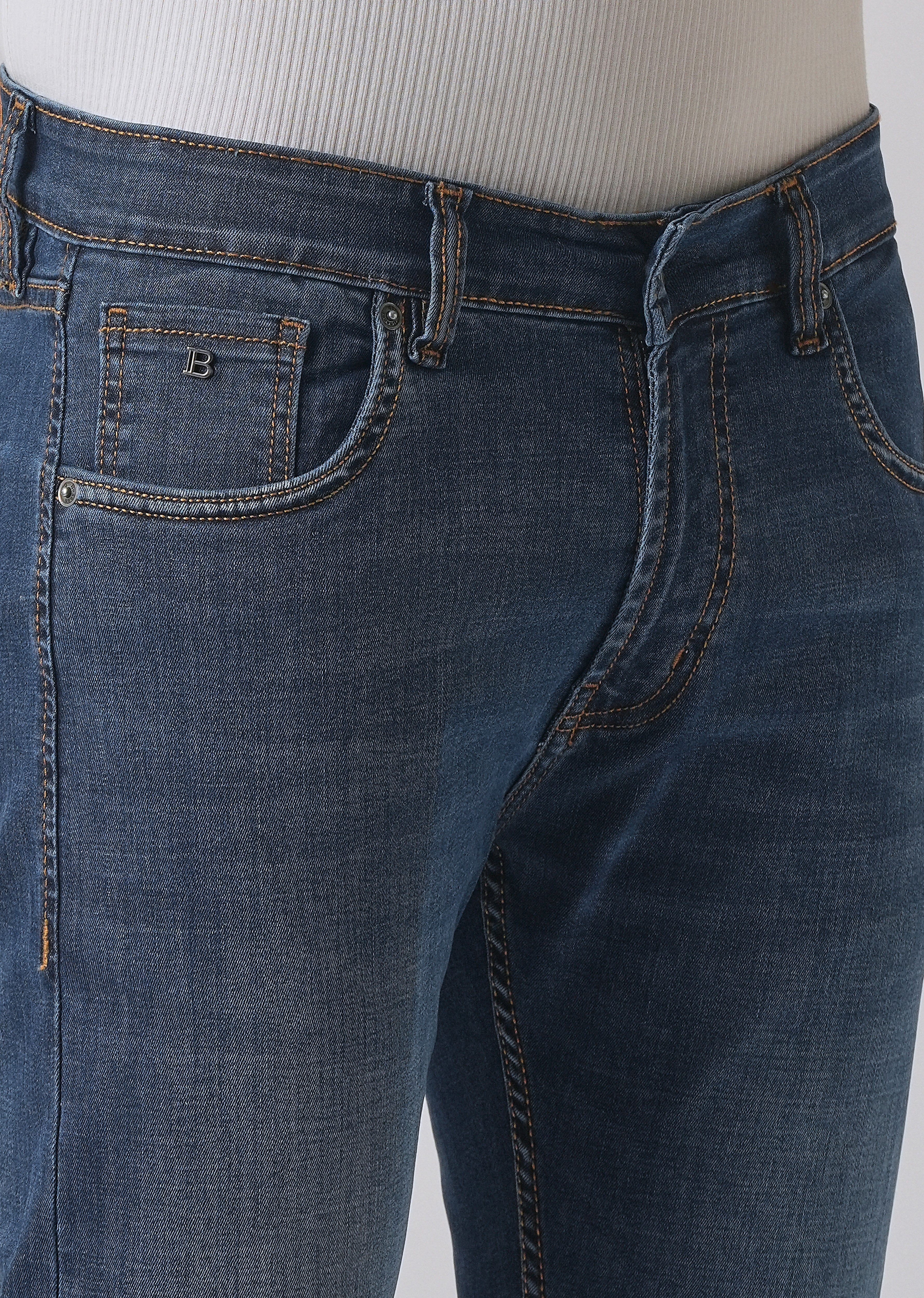 Dark Blue Low Fade Slim Fit Jeans