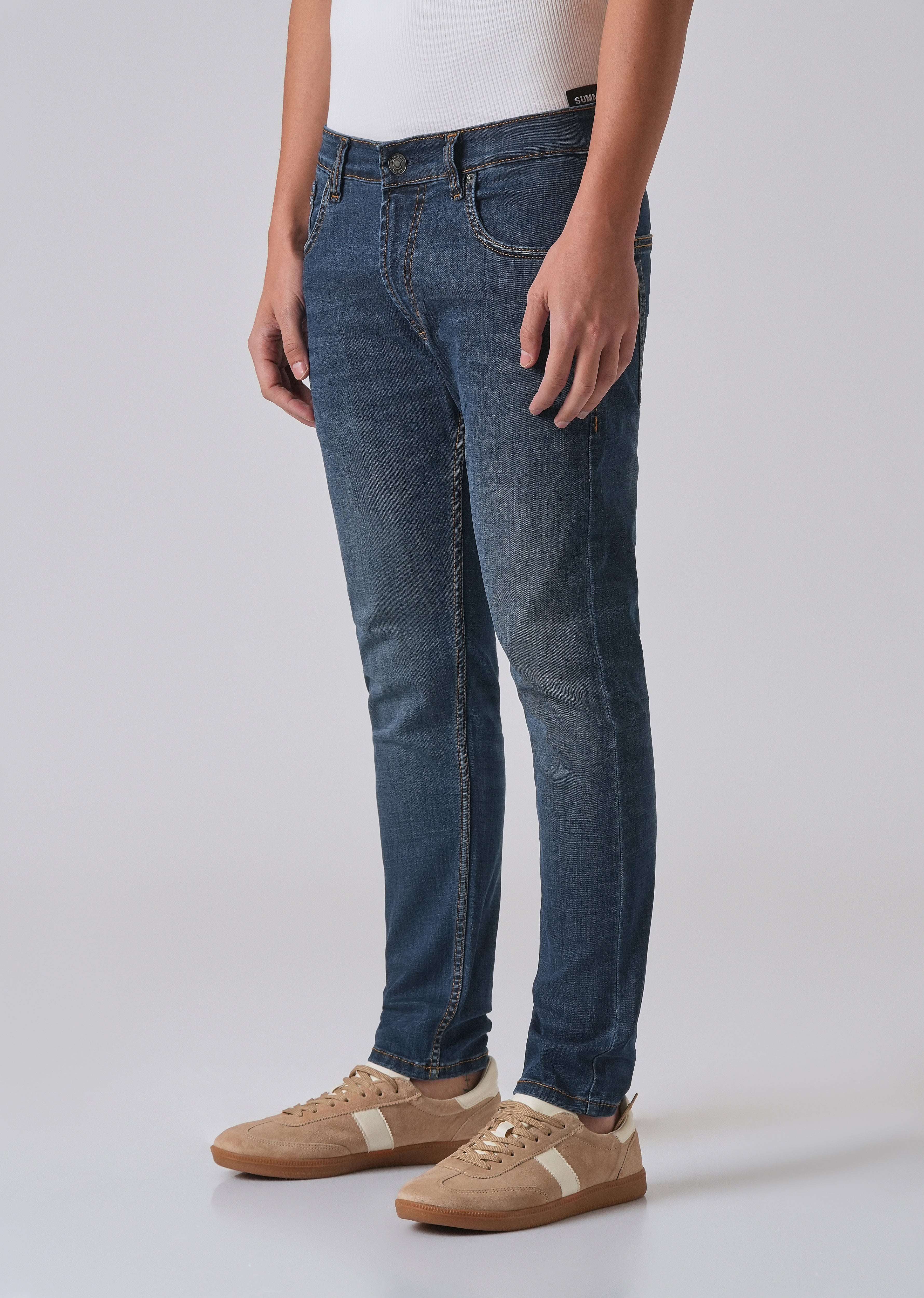 Dark Blue Low Fade Slim Fit Jeans