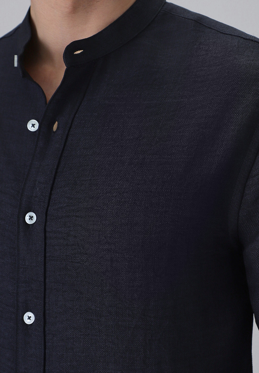 Navy Blue Plain Mandarin Collar Shirt