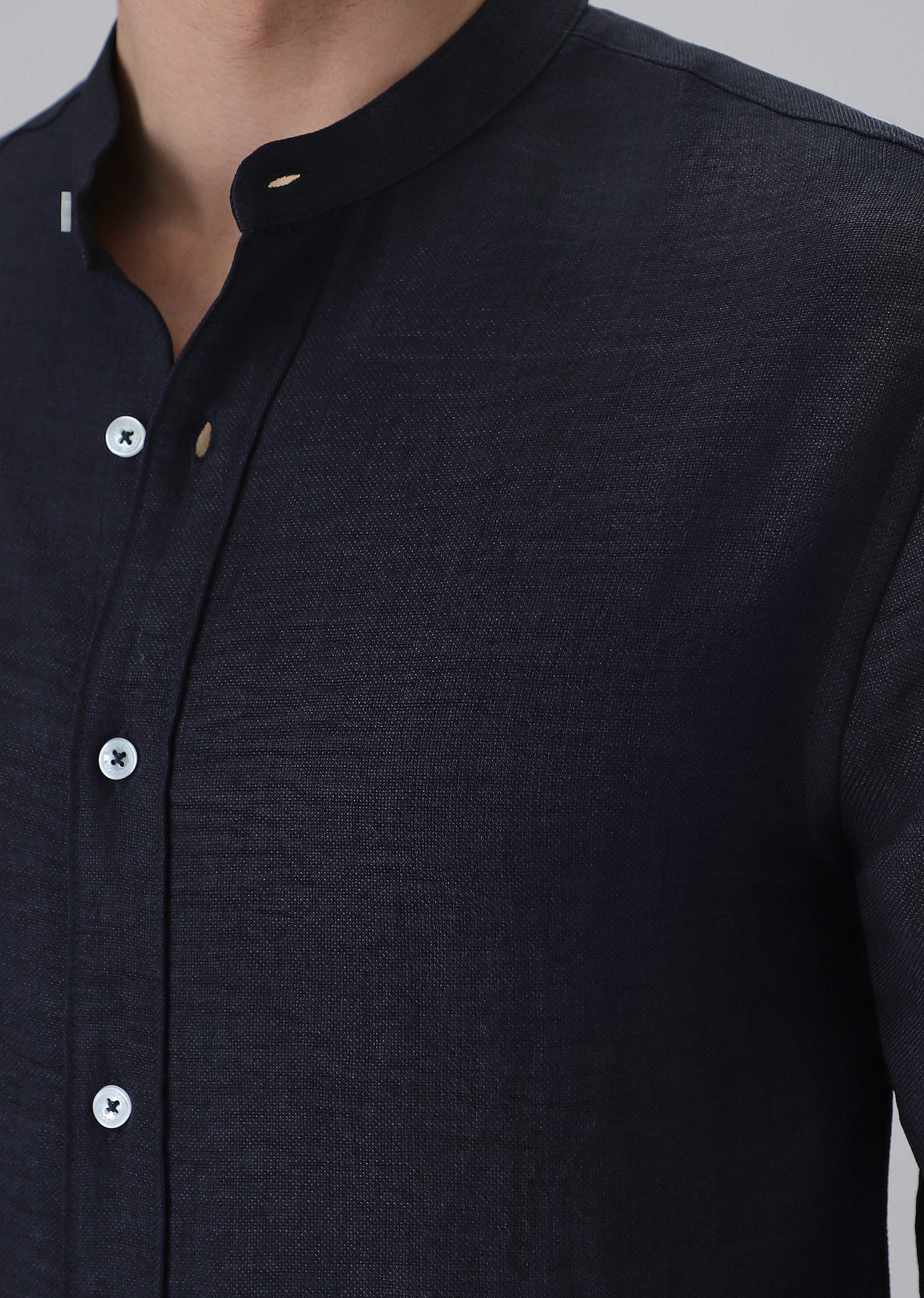 Navy Blue Plain Mandarin Collar Shirt