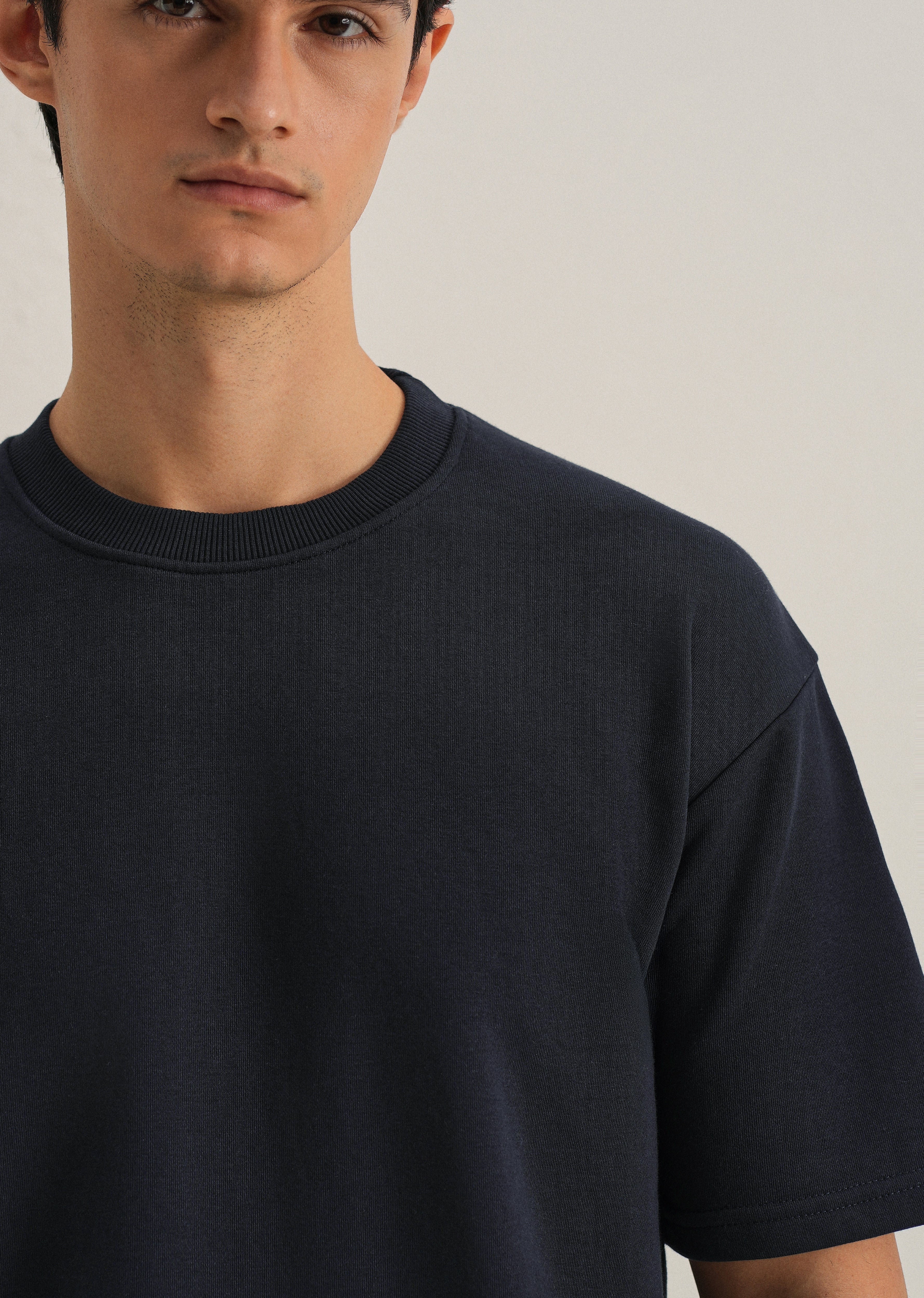 Dark Blue Plain Oversized Basic T-shirt