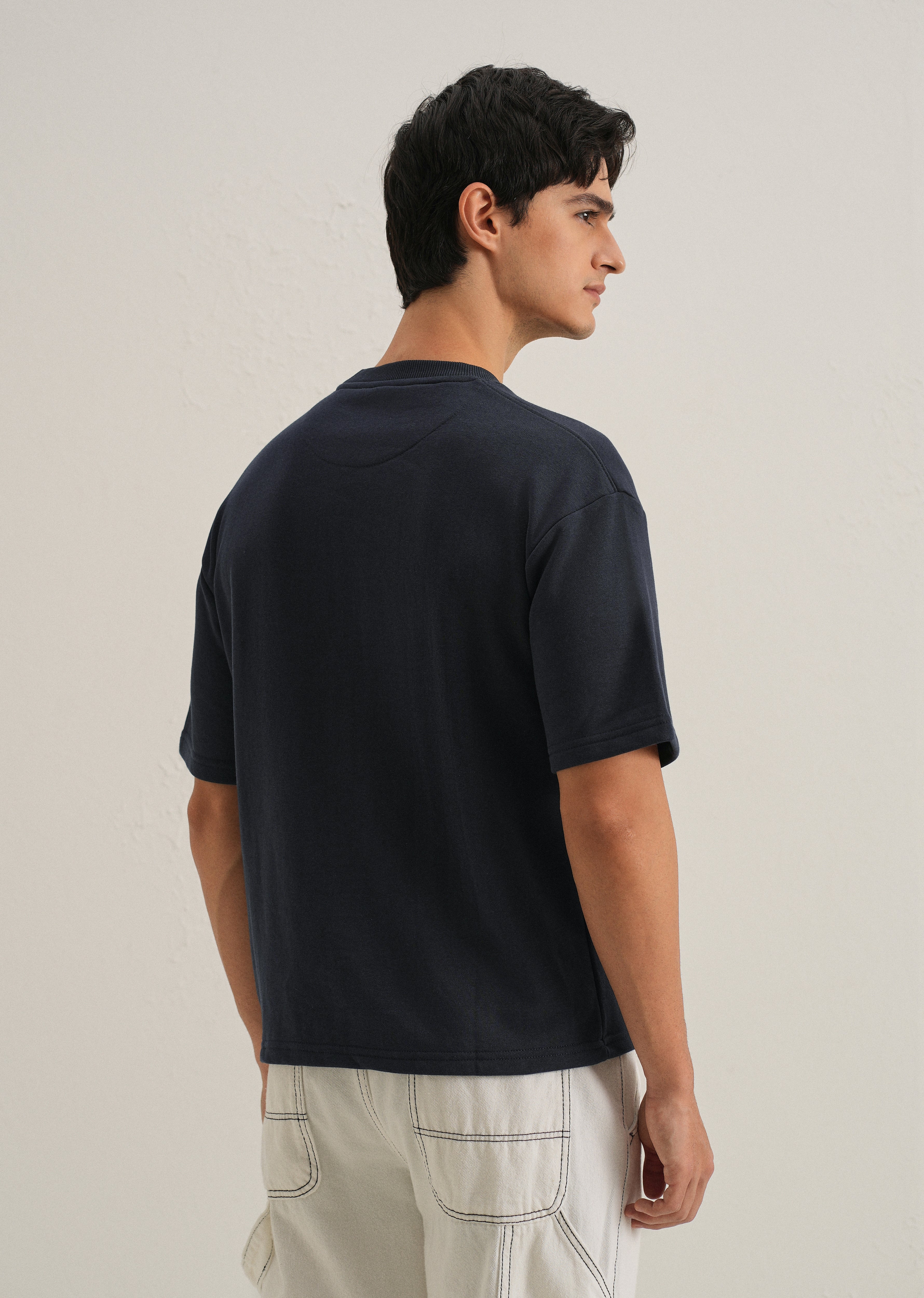 Dark Blue Plain Oversized Basic T-shirt