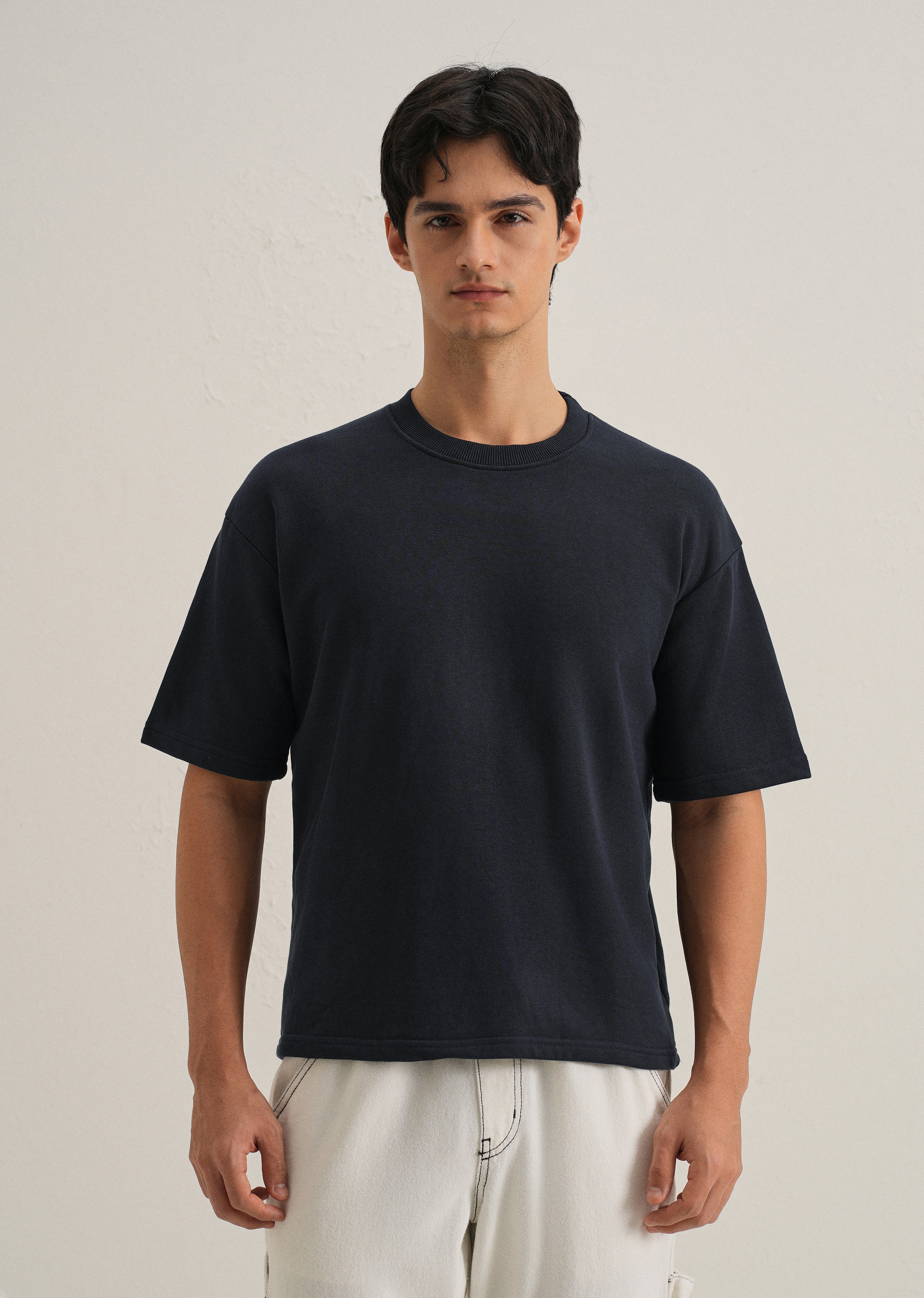 Dark Blue Plain Oversized Basic T-shirt