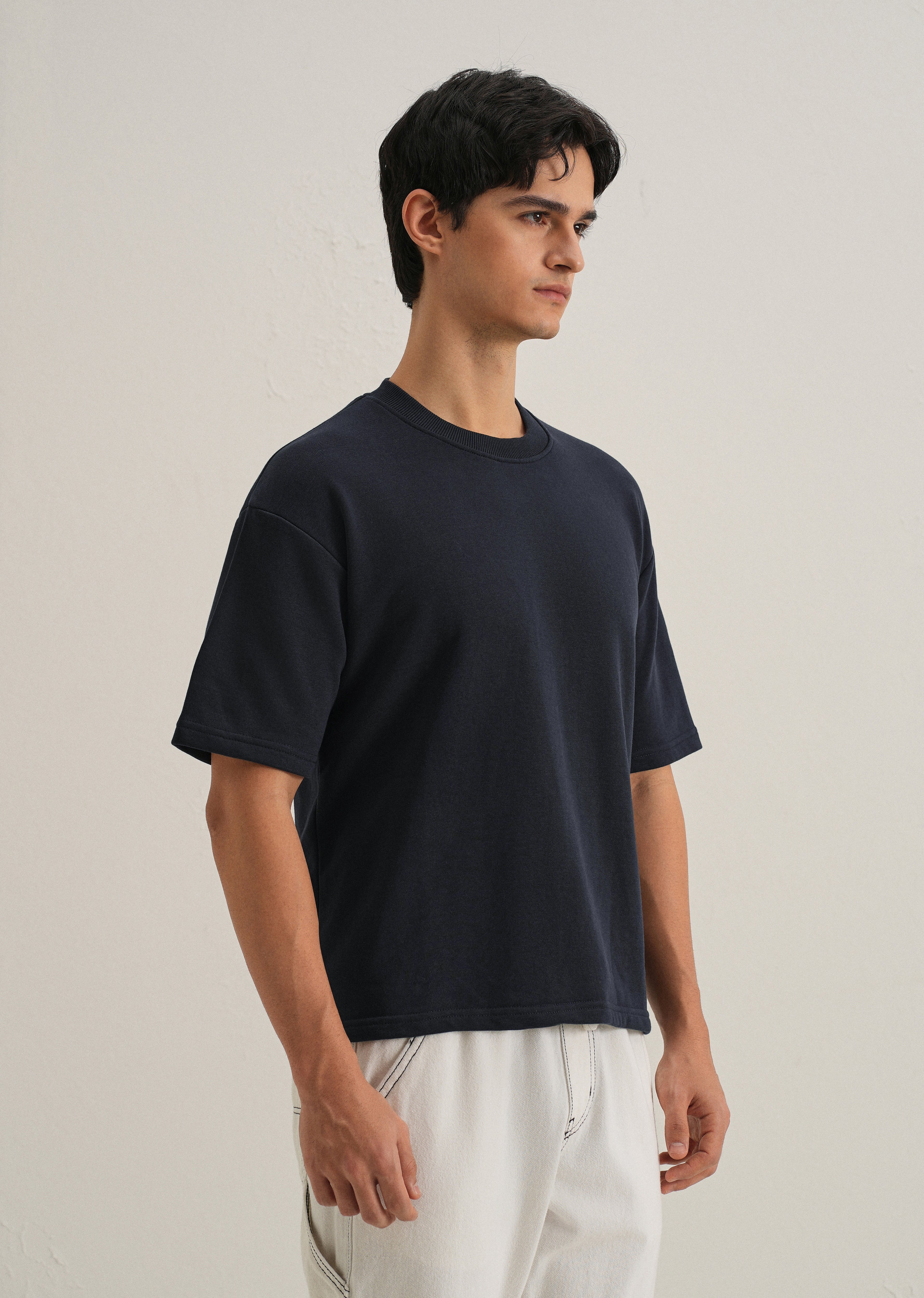 Dark Blue Plain Oversized Basic T-shirt