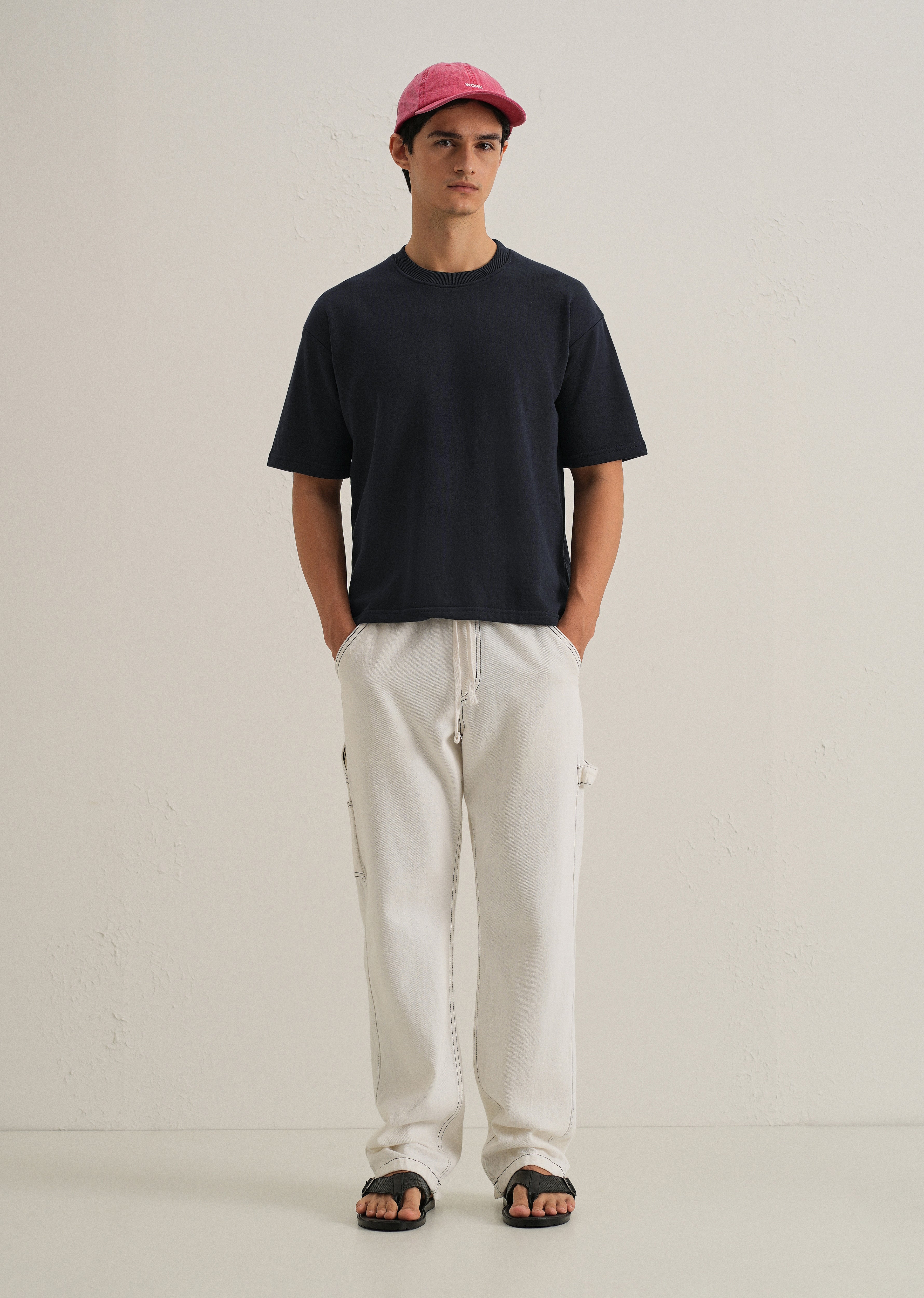 Dark Blue Plain Oversized Basic T-shirt
