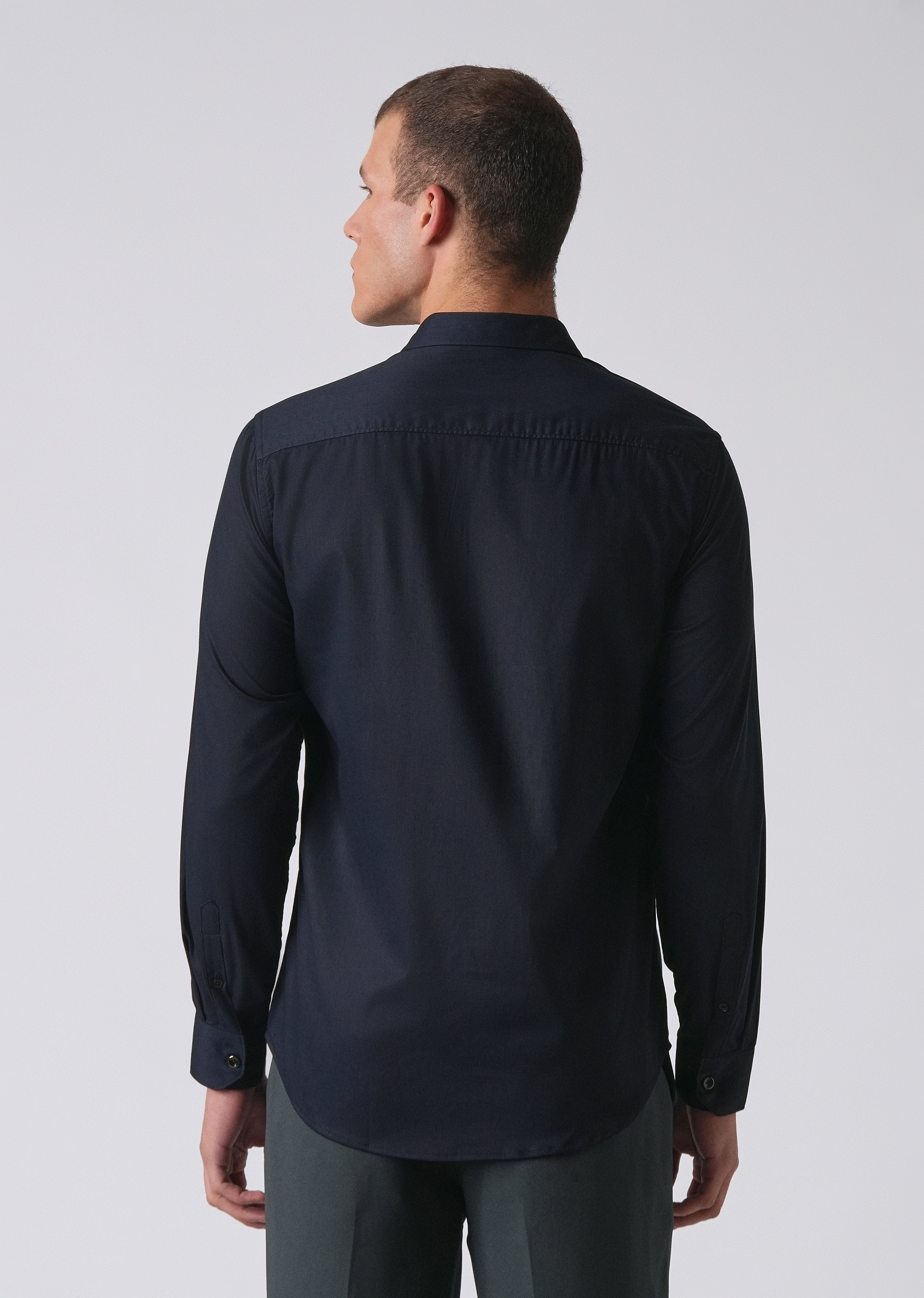 Dark Blue Cotton Stretch Plain Shirt
