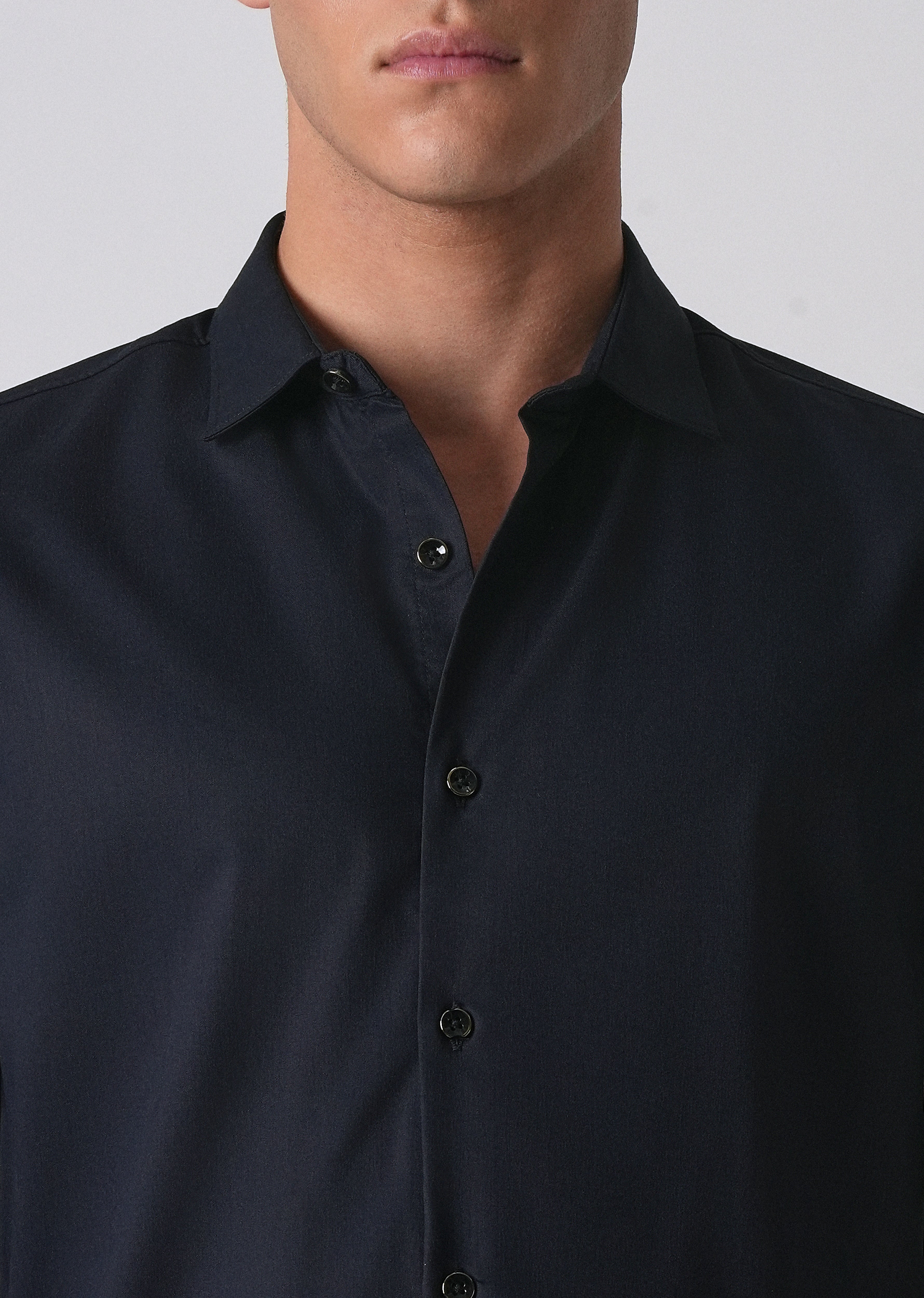 Dark Blue Cotton Stretch Plain Shirt