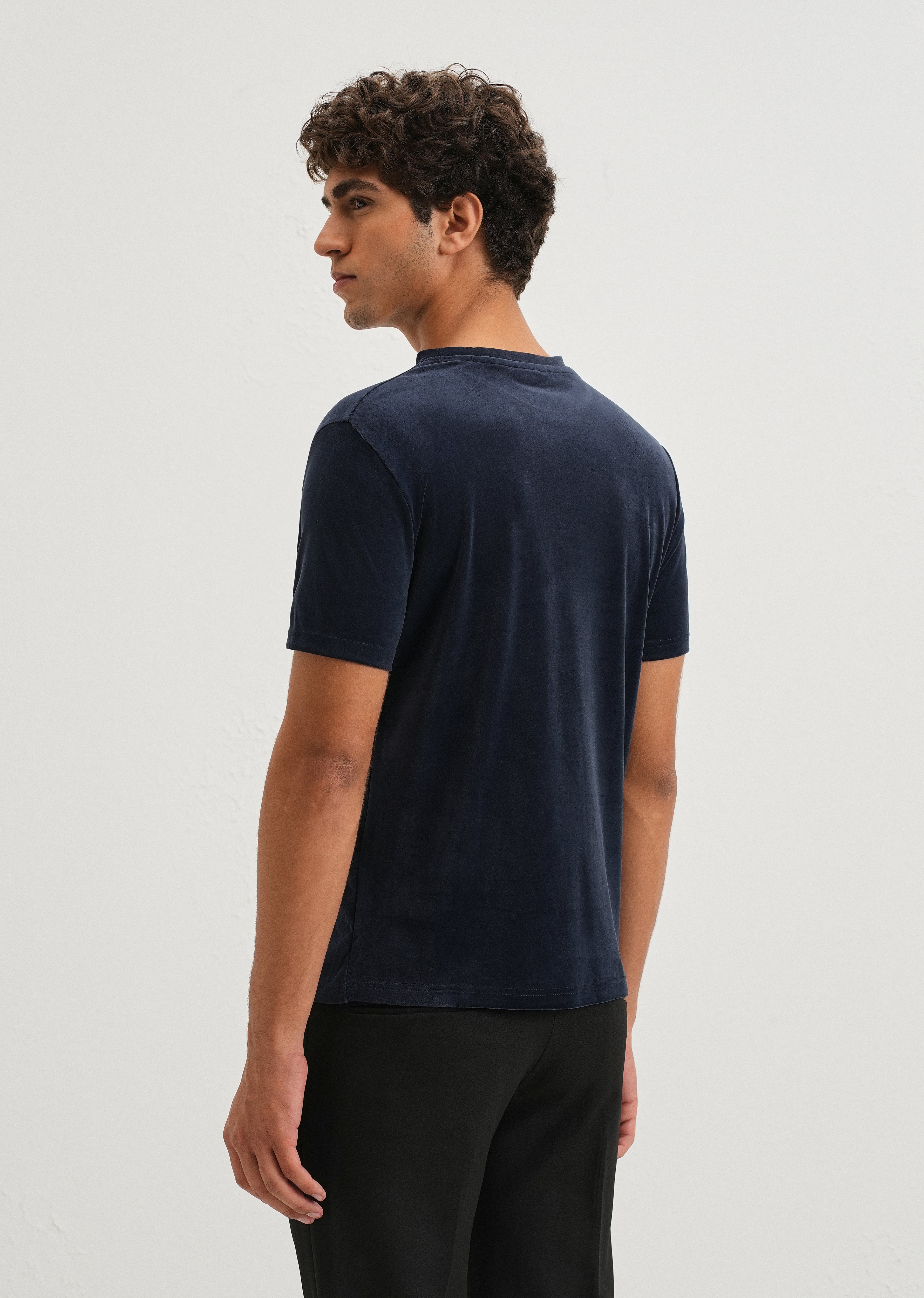 Dark Blue Plain Suede T-shirt