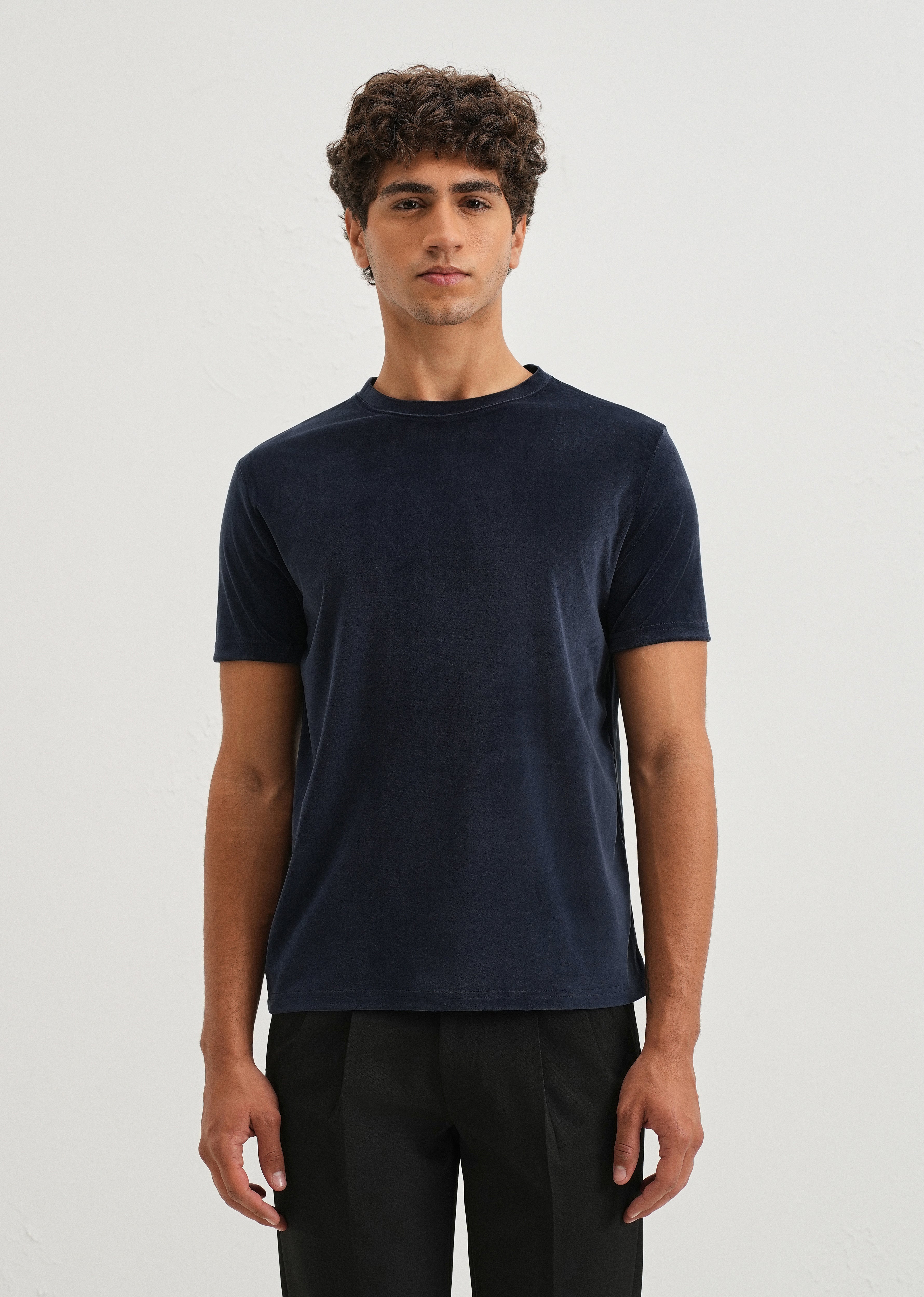 Dark Blue Plain Suede T-shirt