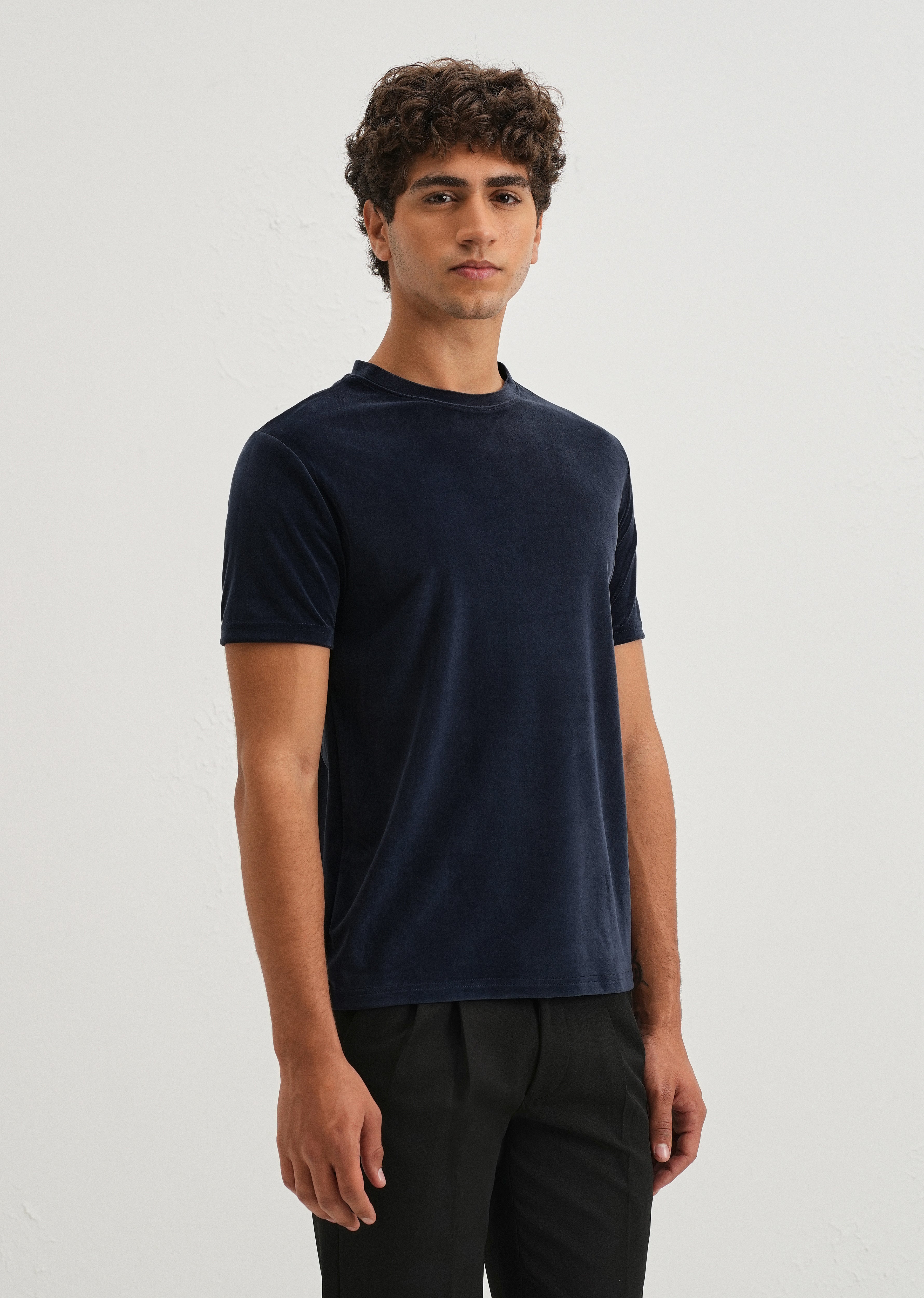 Dark Blue Plain Suede T-shirt
