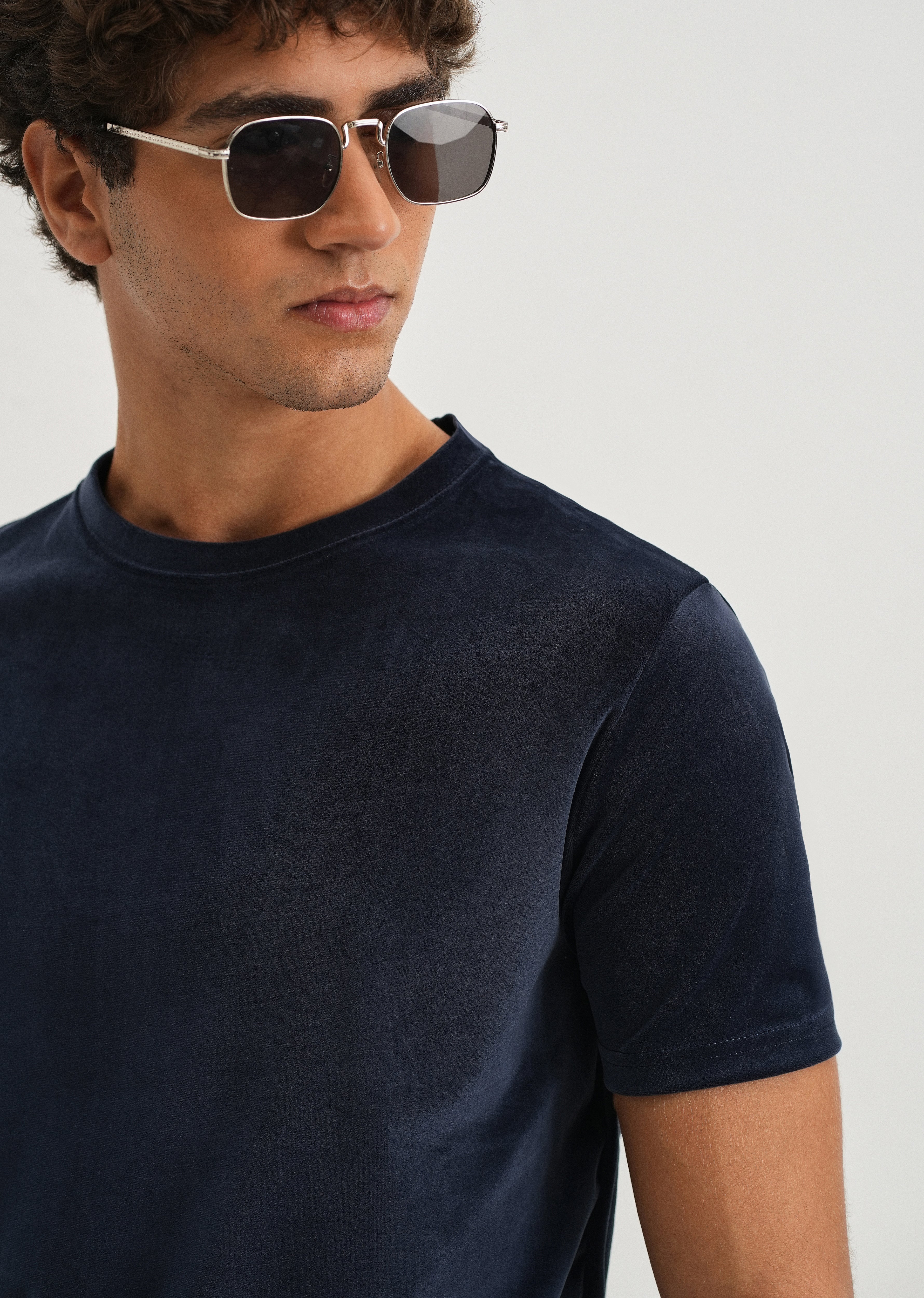 Dark Blue Plain Suede T-shirt