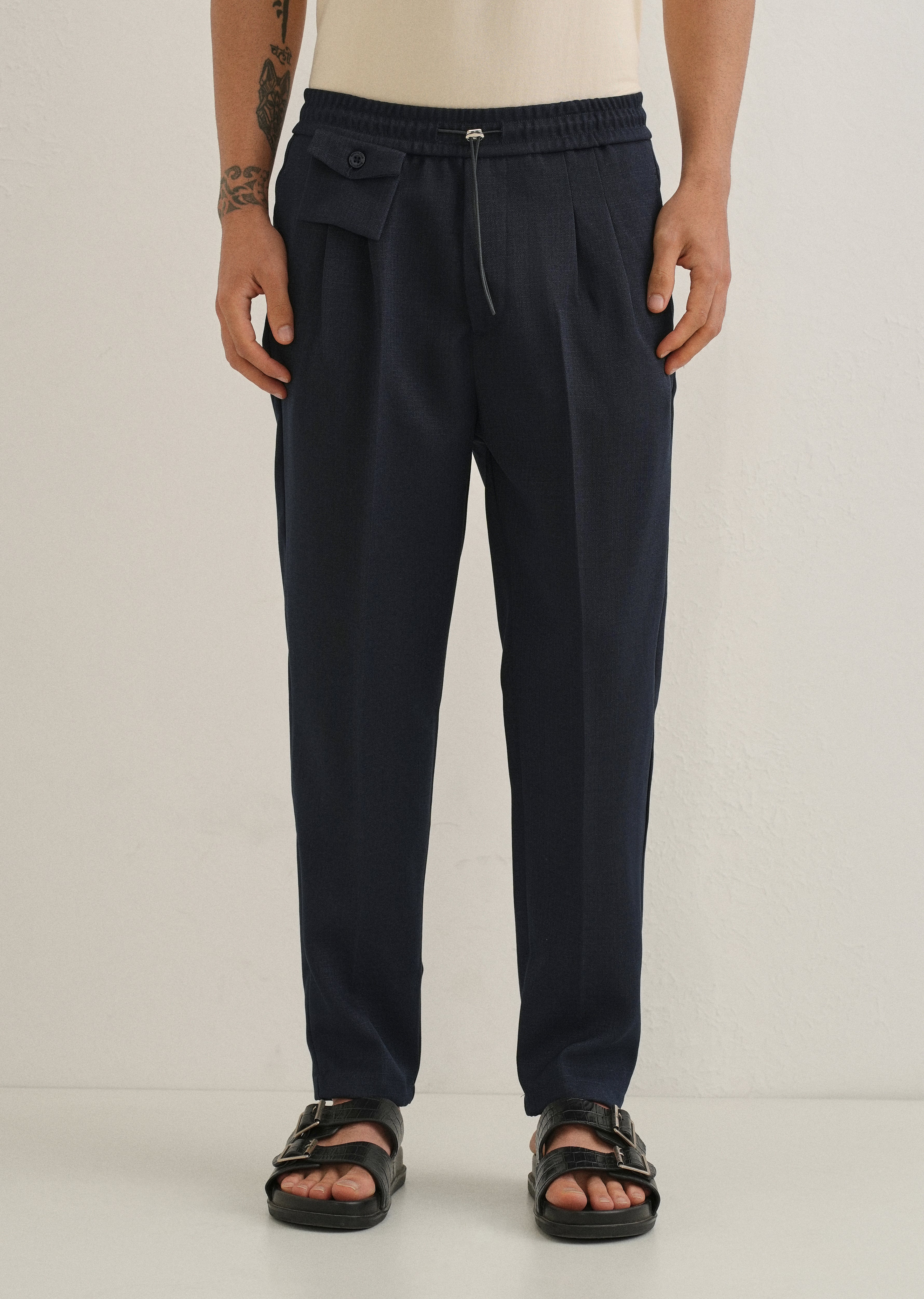 Dark Blue Pleated Korean Pant