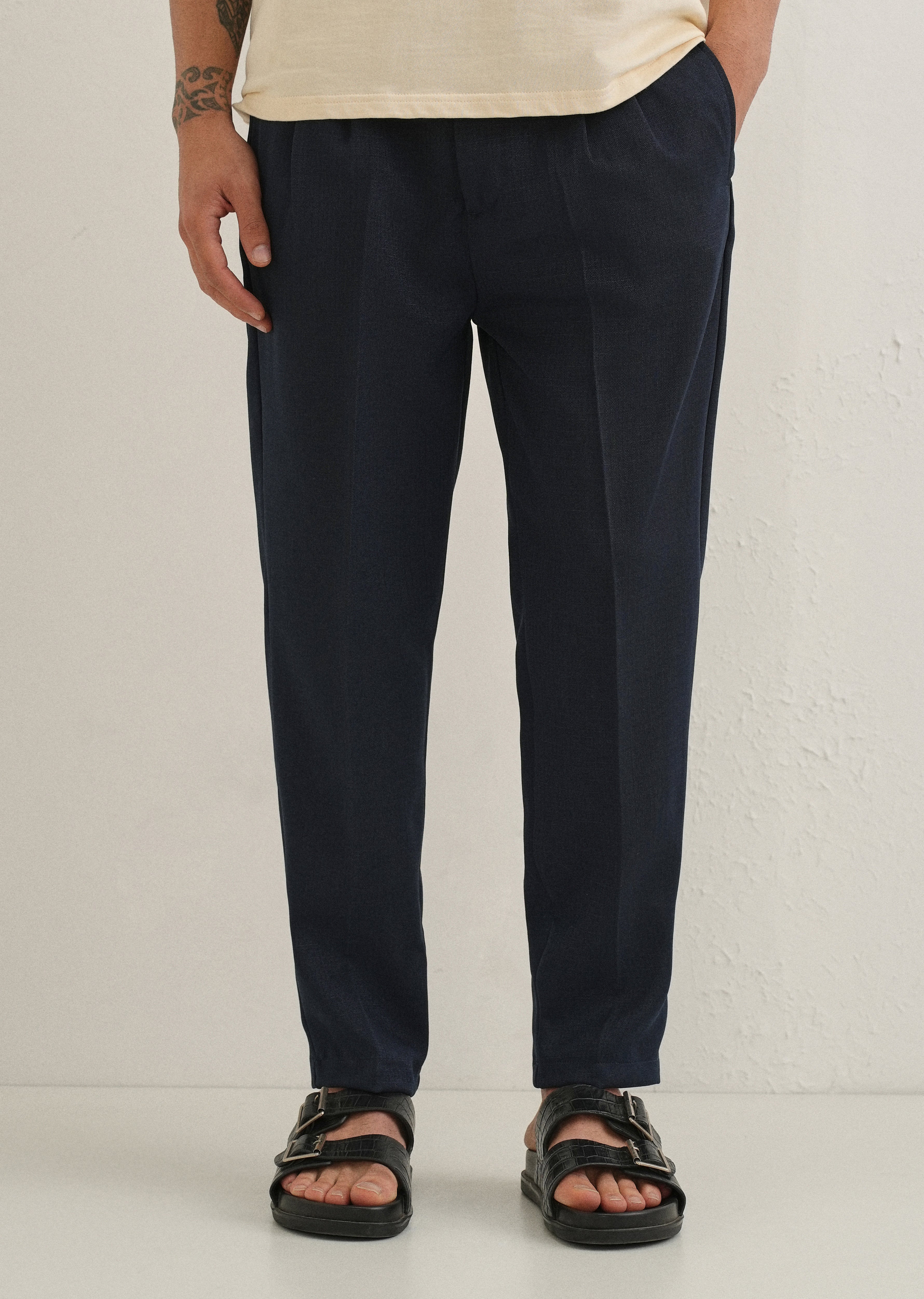 Dark Blue Pleated Korean Pant