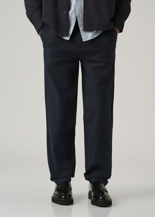 Dark Blue Linen-Look Cotton Trousers