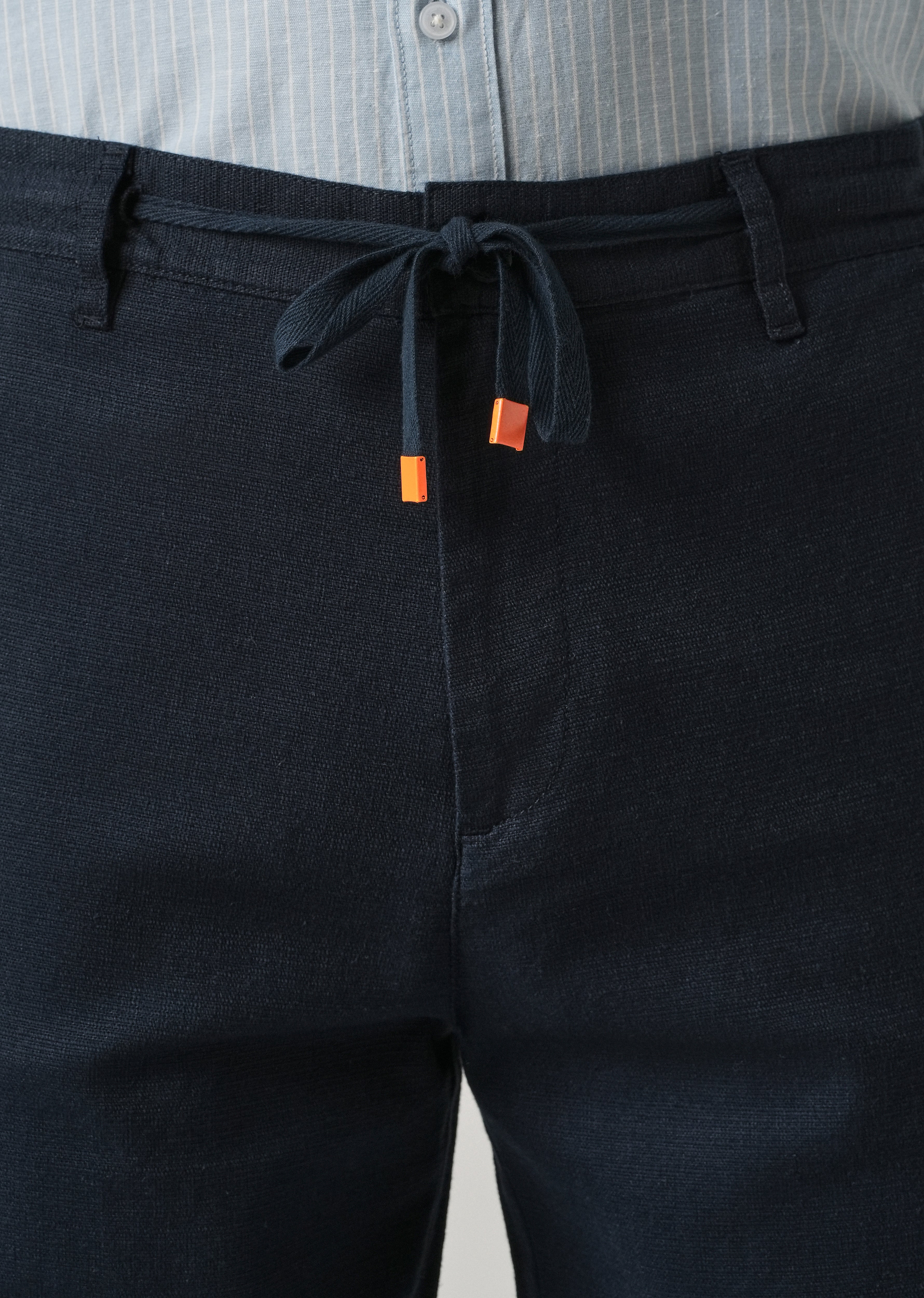 Dark Blue Linen-Look Cotton Trousers