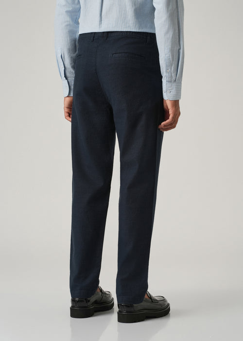 Dark Blue Linen-Look Cotton Trousers