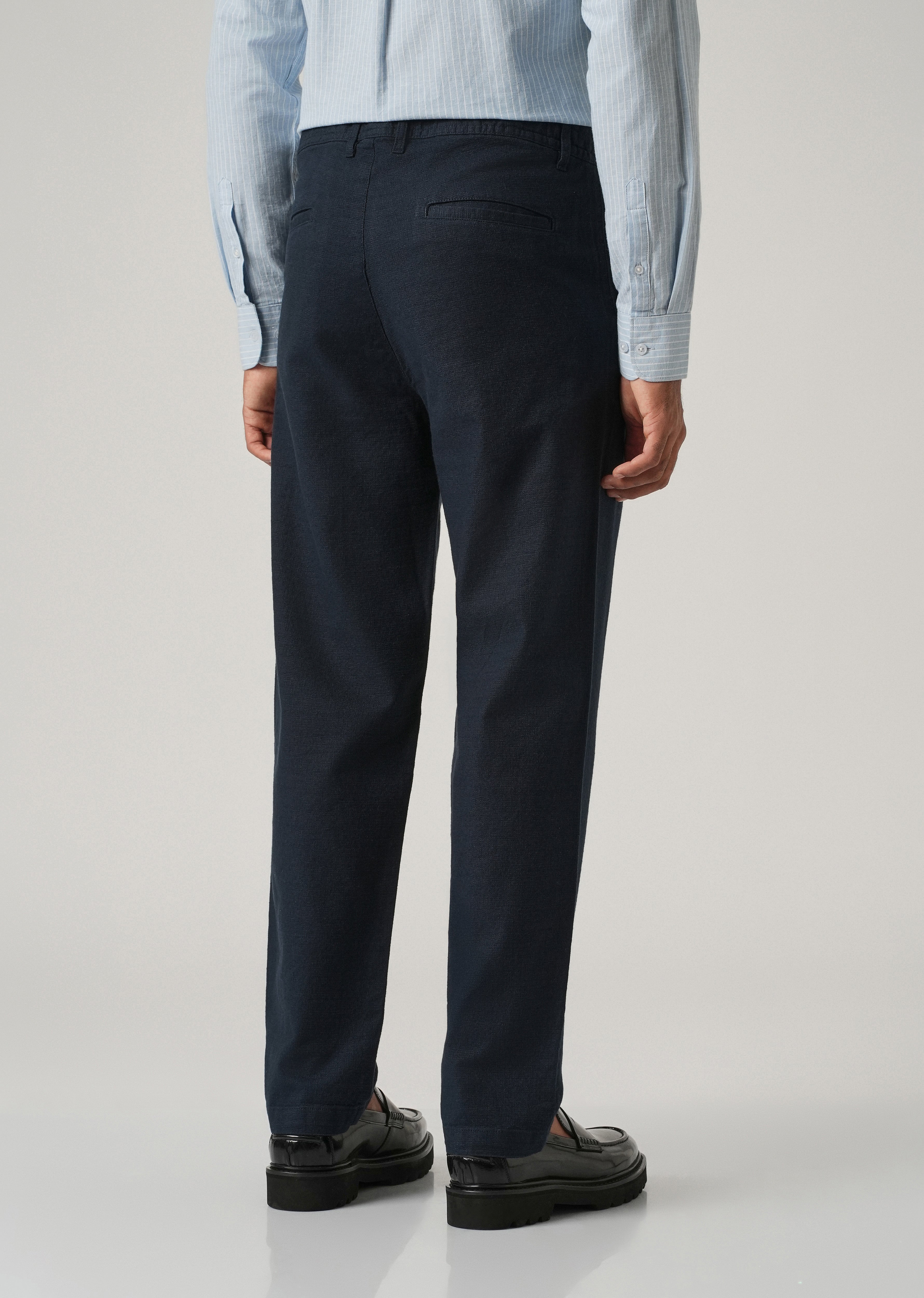 Dark Blue Linen-Look Cotton Trousers