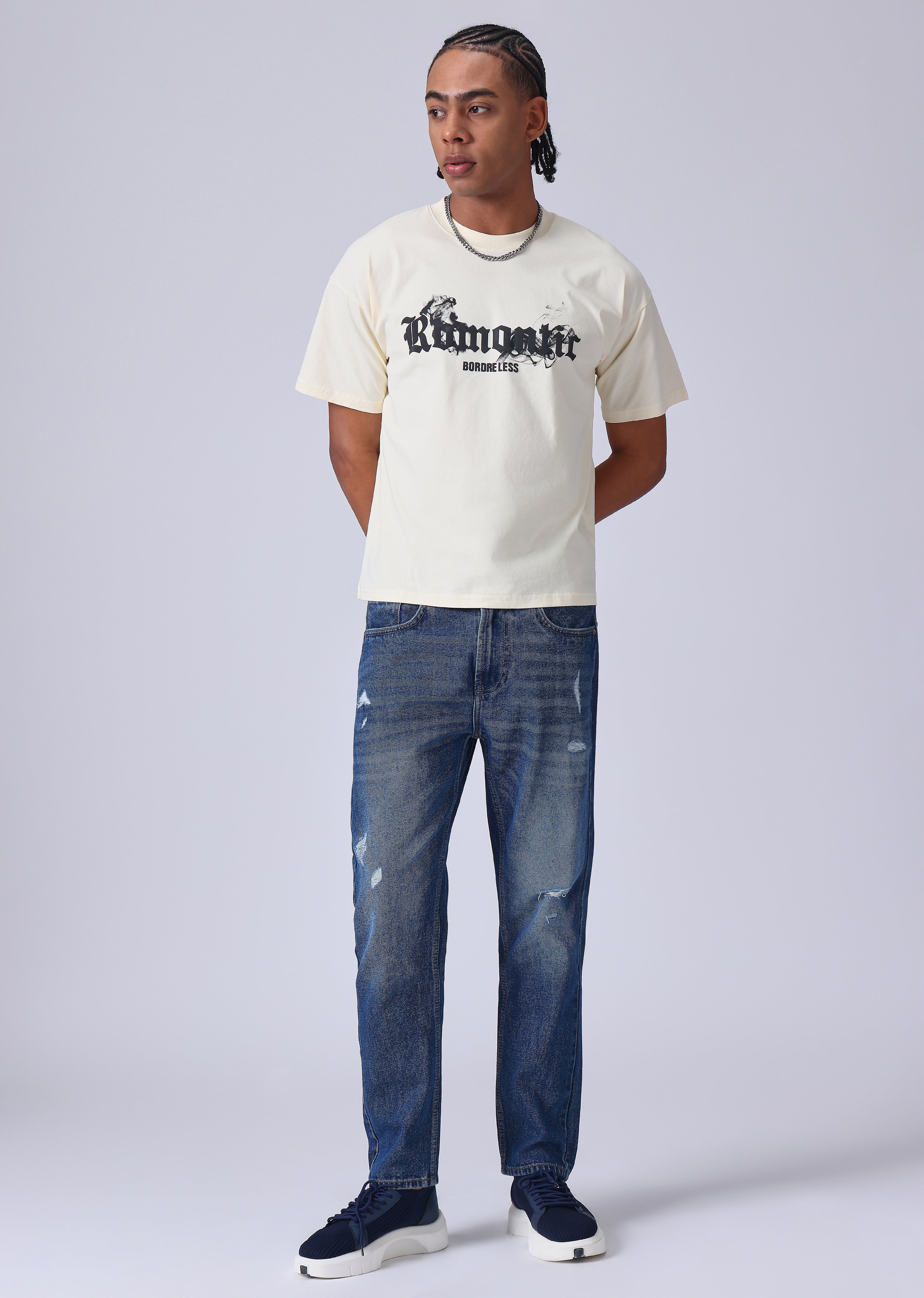 Dark Blue Ripped Carrot Fit Jeans