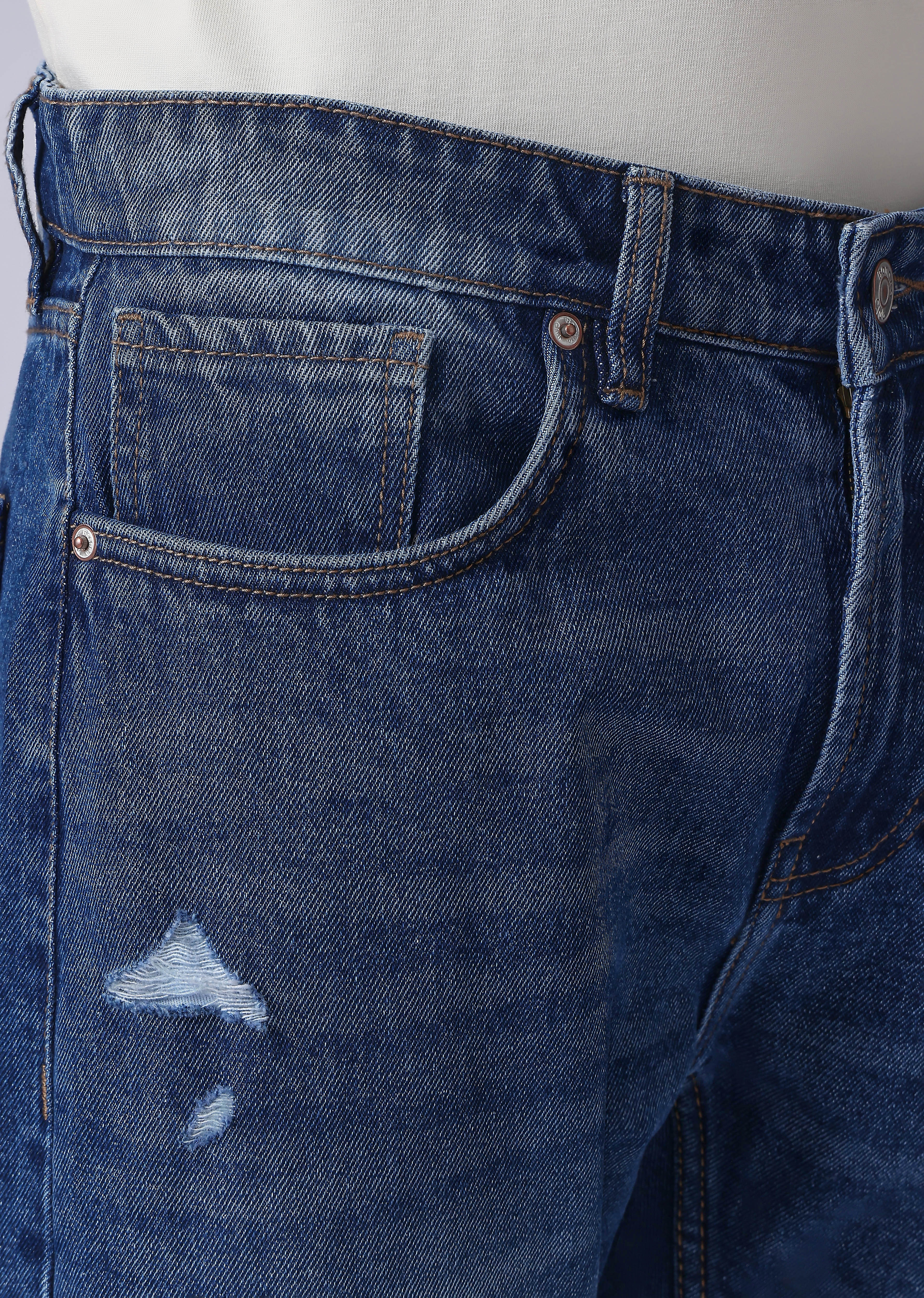 Dark Blue Ripped Carrot Fit Jeans