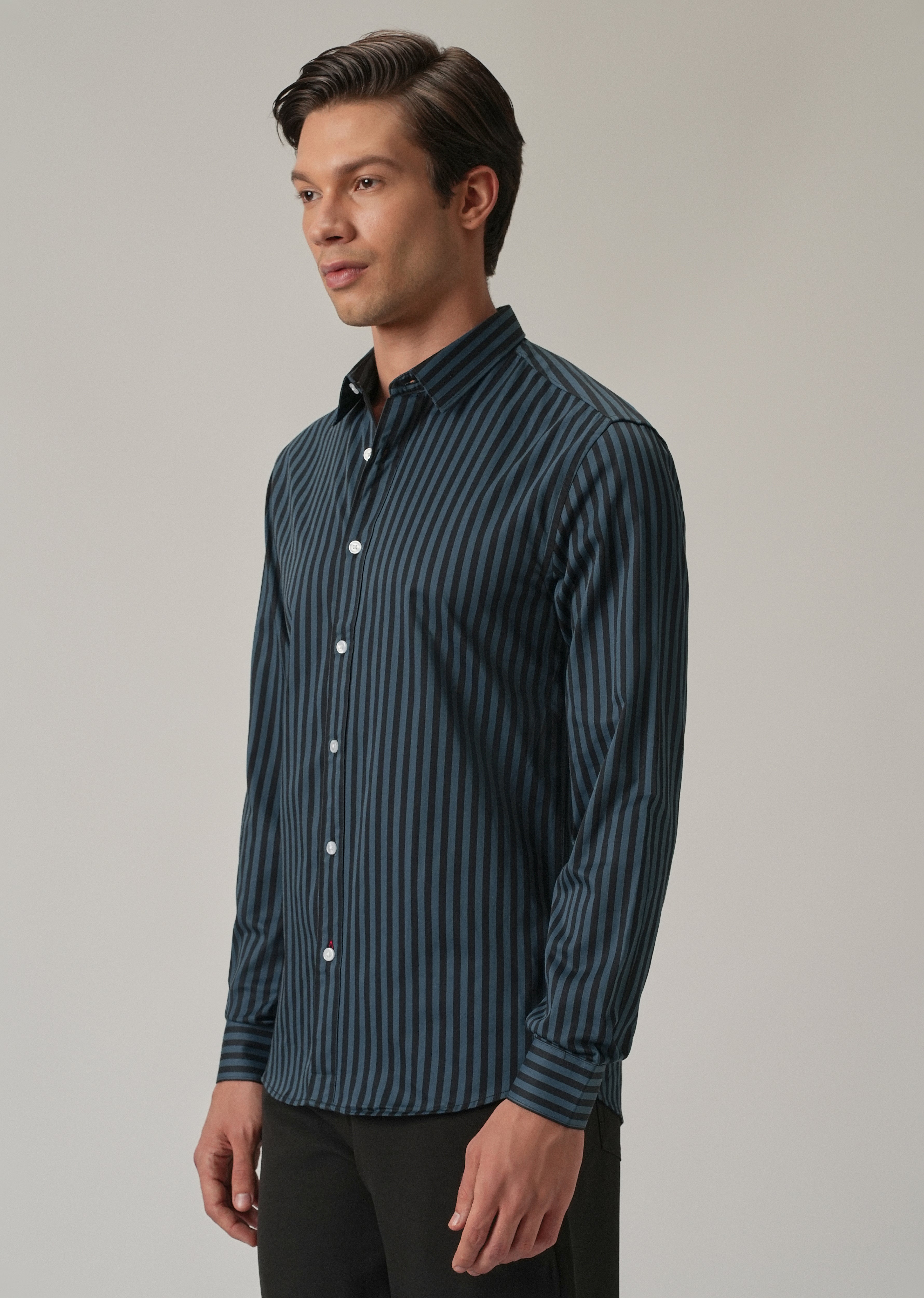 Dark Blue Satin Pin Stripe Shirt