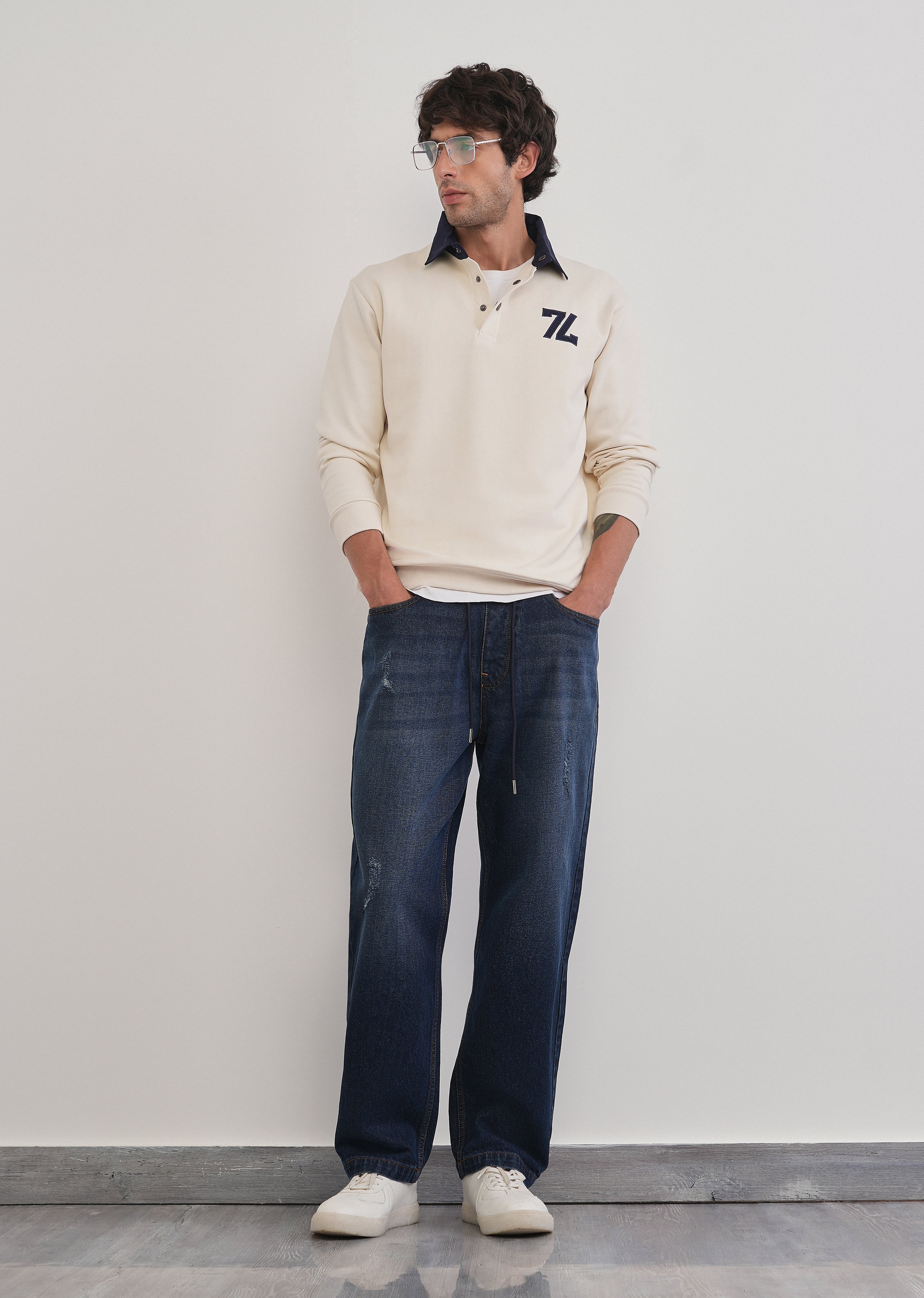 Dark Blue Loose Fit Elasticated Jogger Jeans