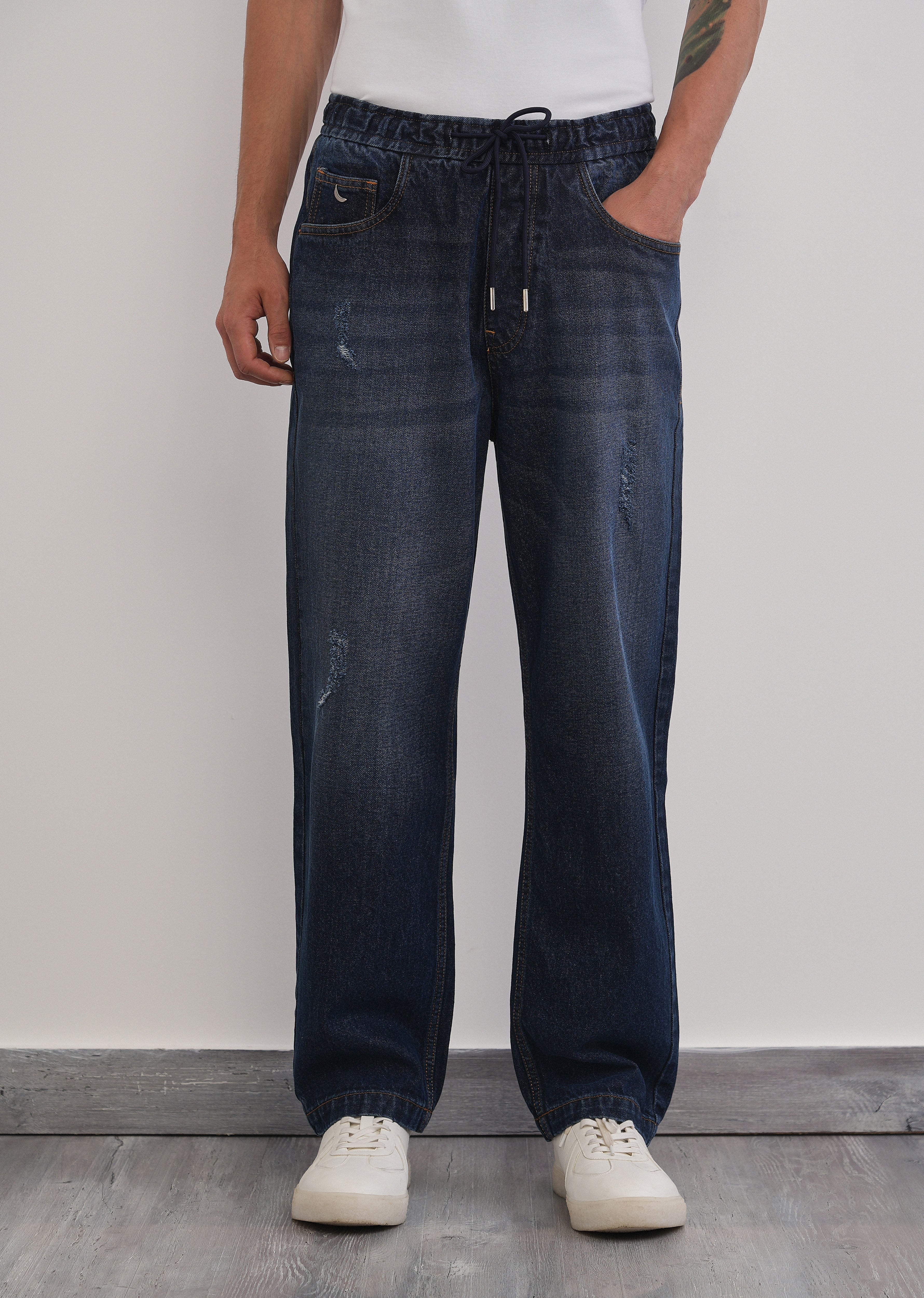 Dark Blue Loose Fit Elasticated Jogger Jeans