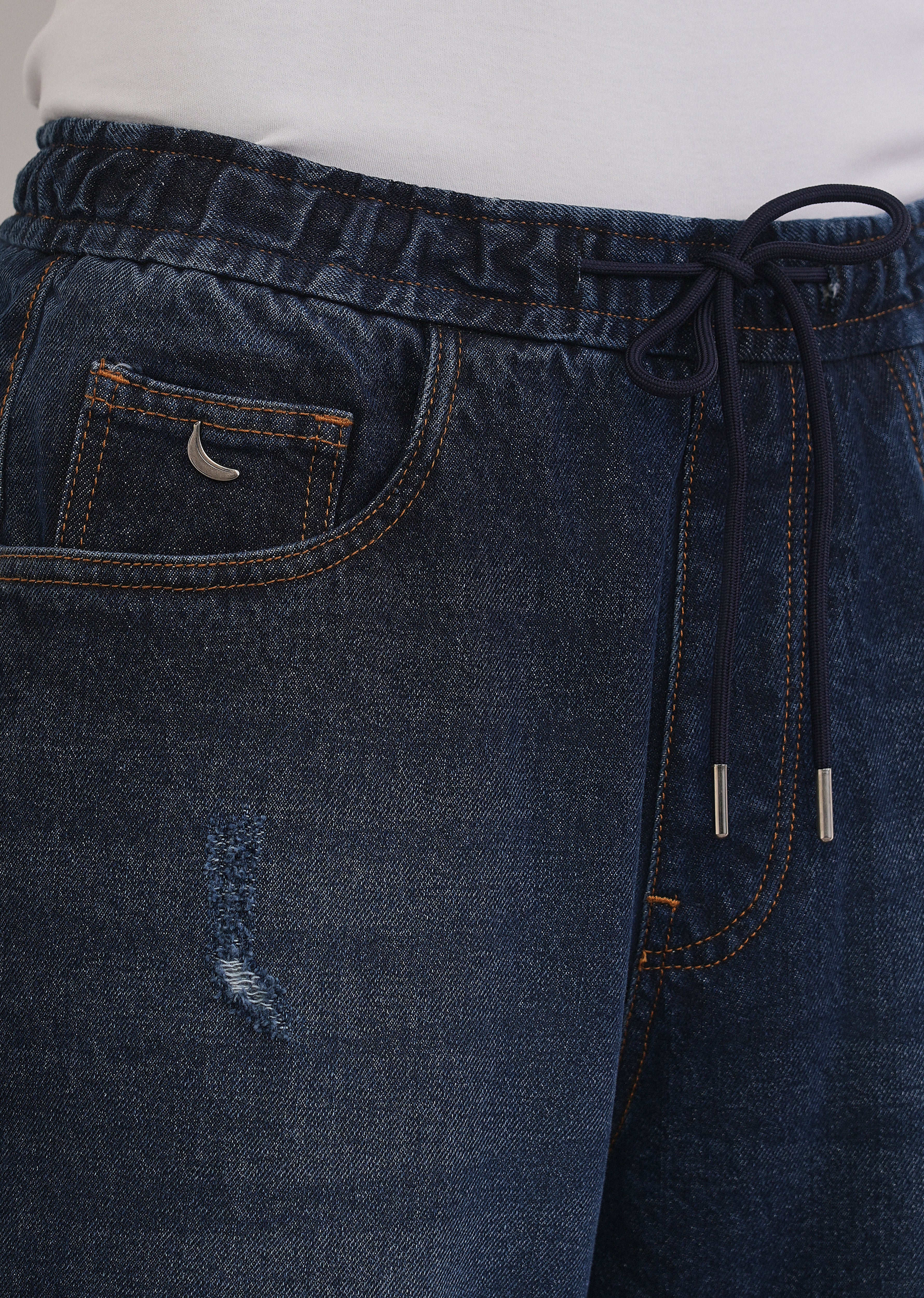 Dark Blue Loose Fit Elasticated Jogger Jeans