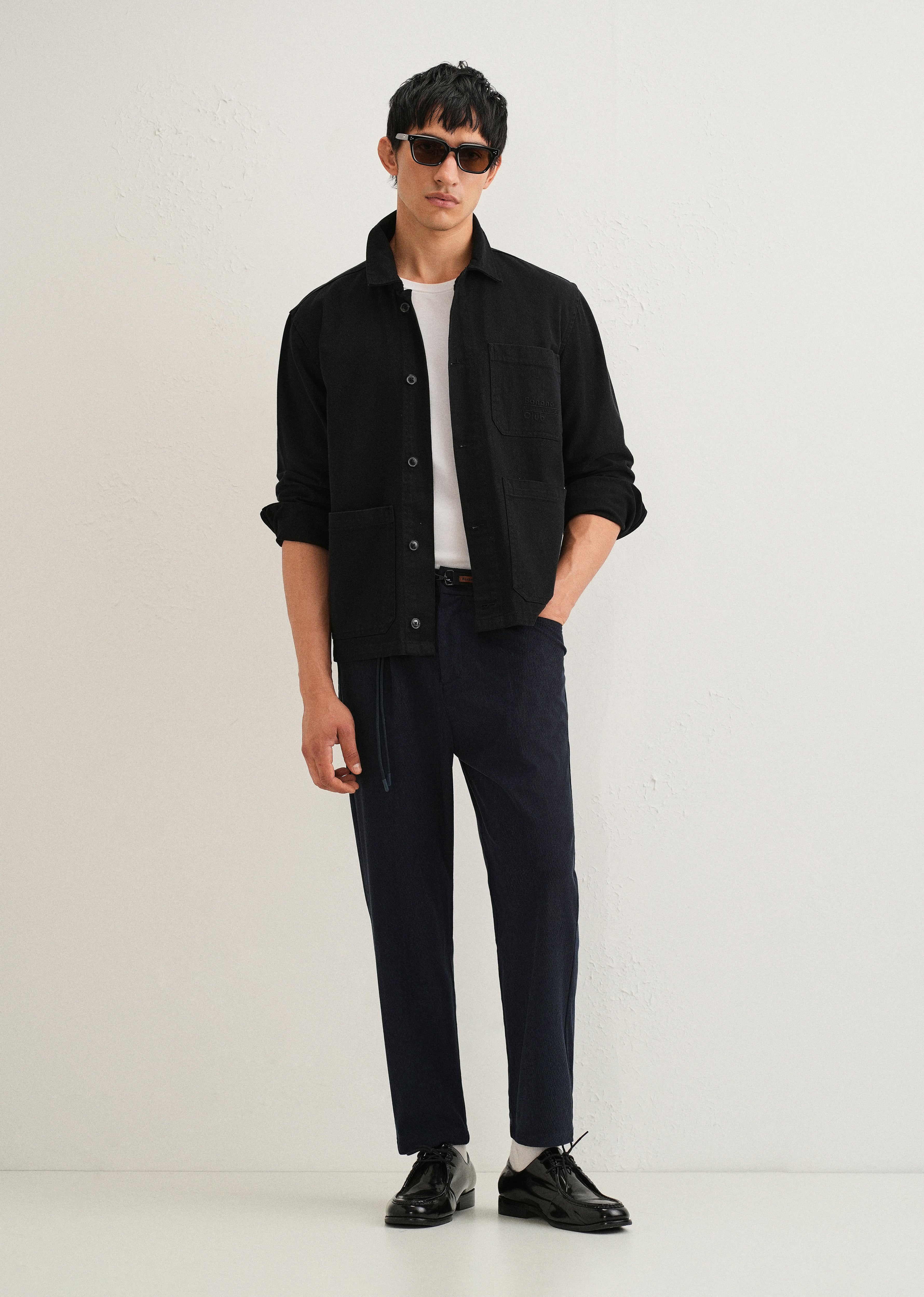 Dark Blue Textured Corduroy Drawstring Pant