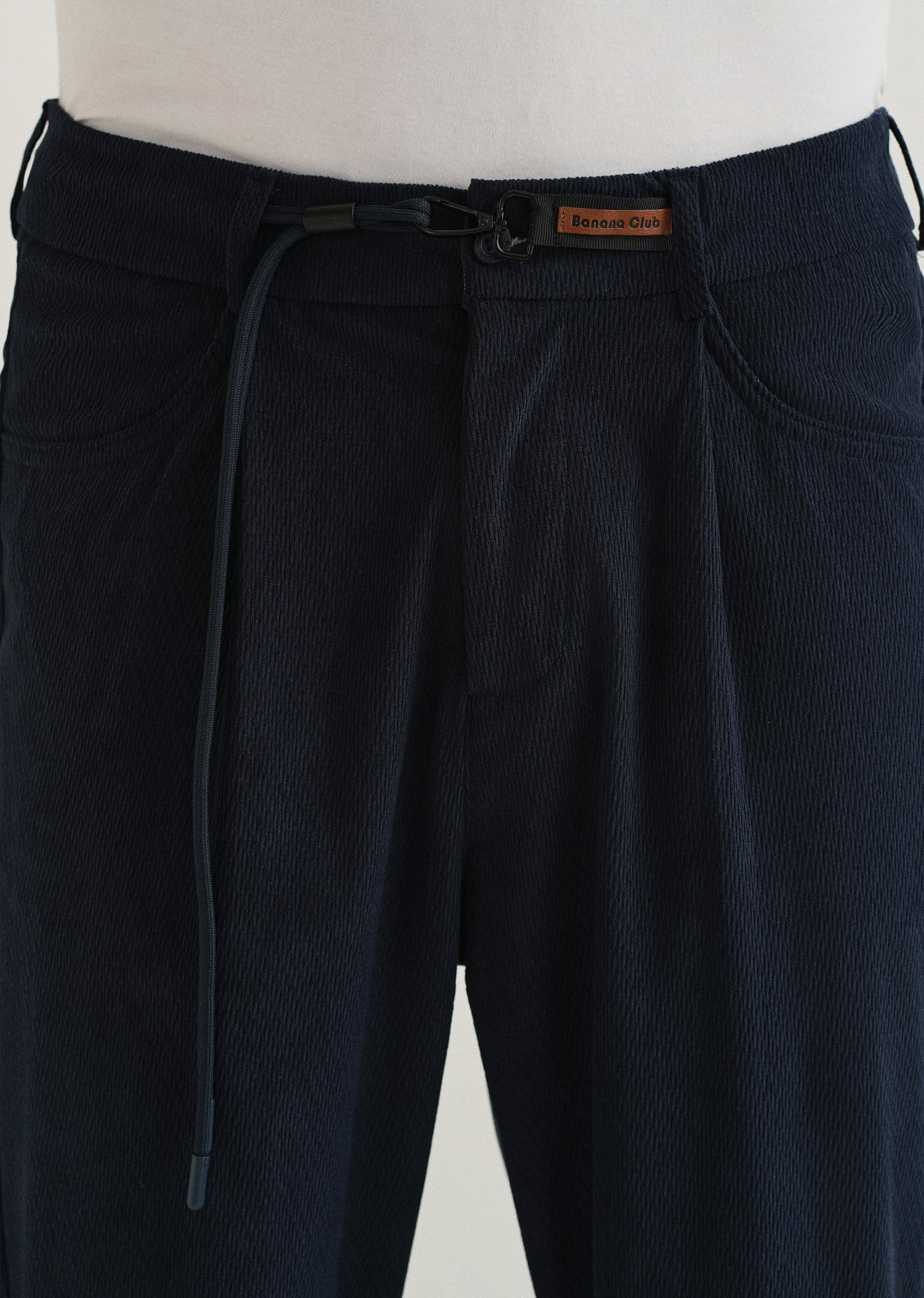 Dark Blue Textured Corduroy Drawstring Pant