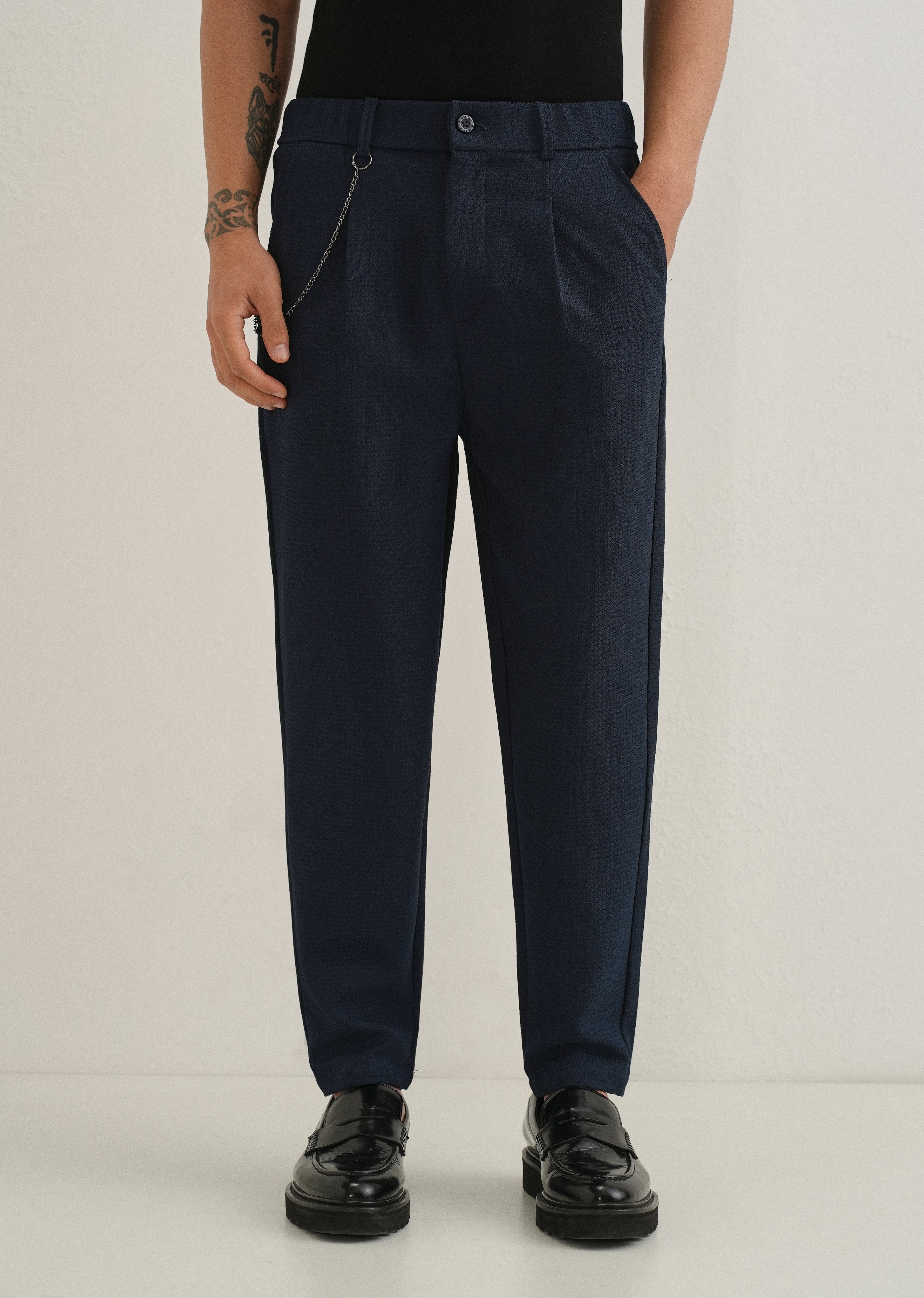 Dark Blue Textured Korean Pant