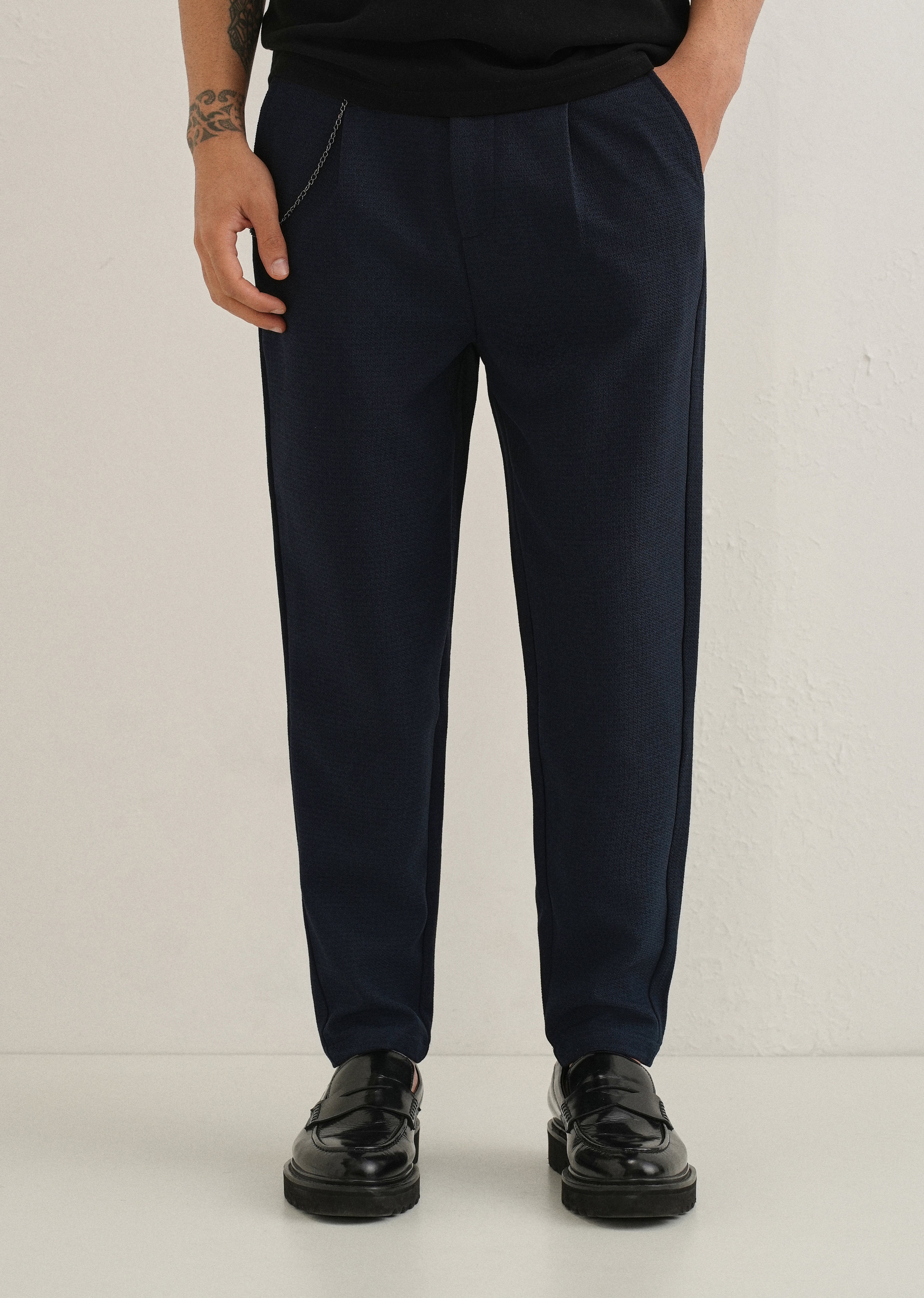 Dark Blue Textured Korean Pant