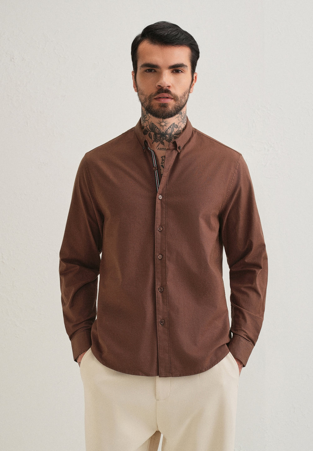 Dark Brown Contrast Placket Shirt