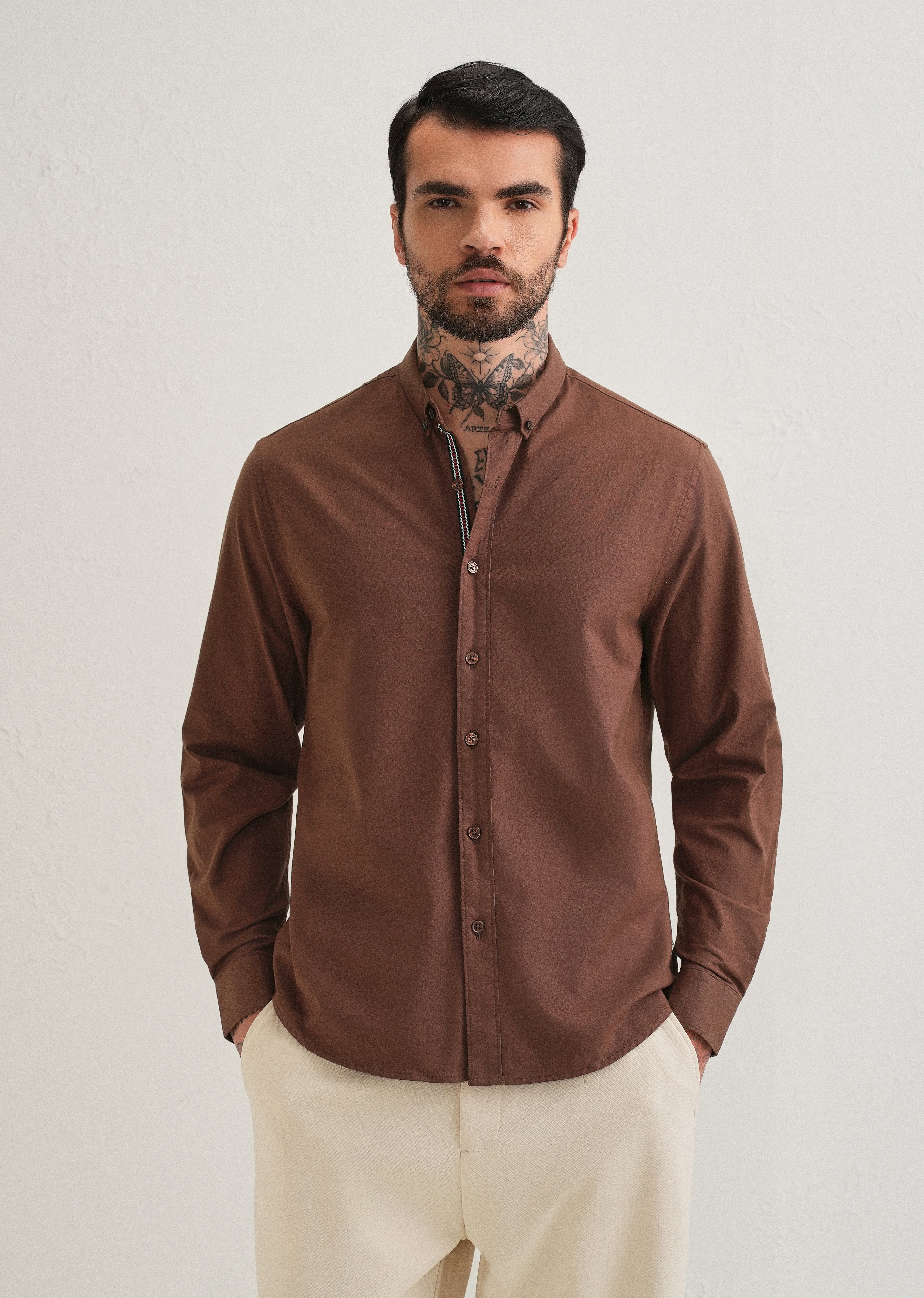 Dark Brown Contrast Placket Shirt
