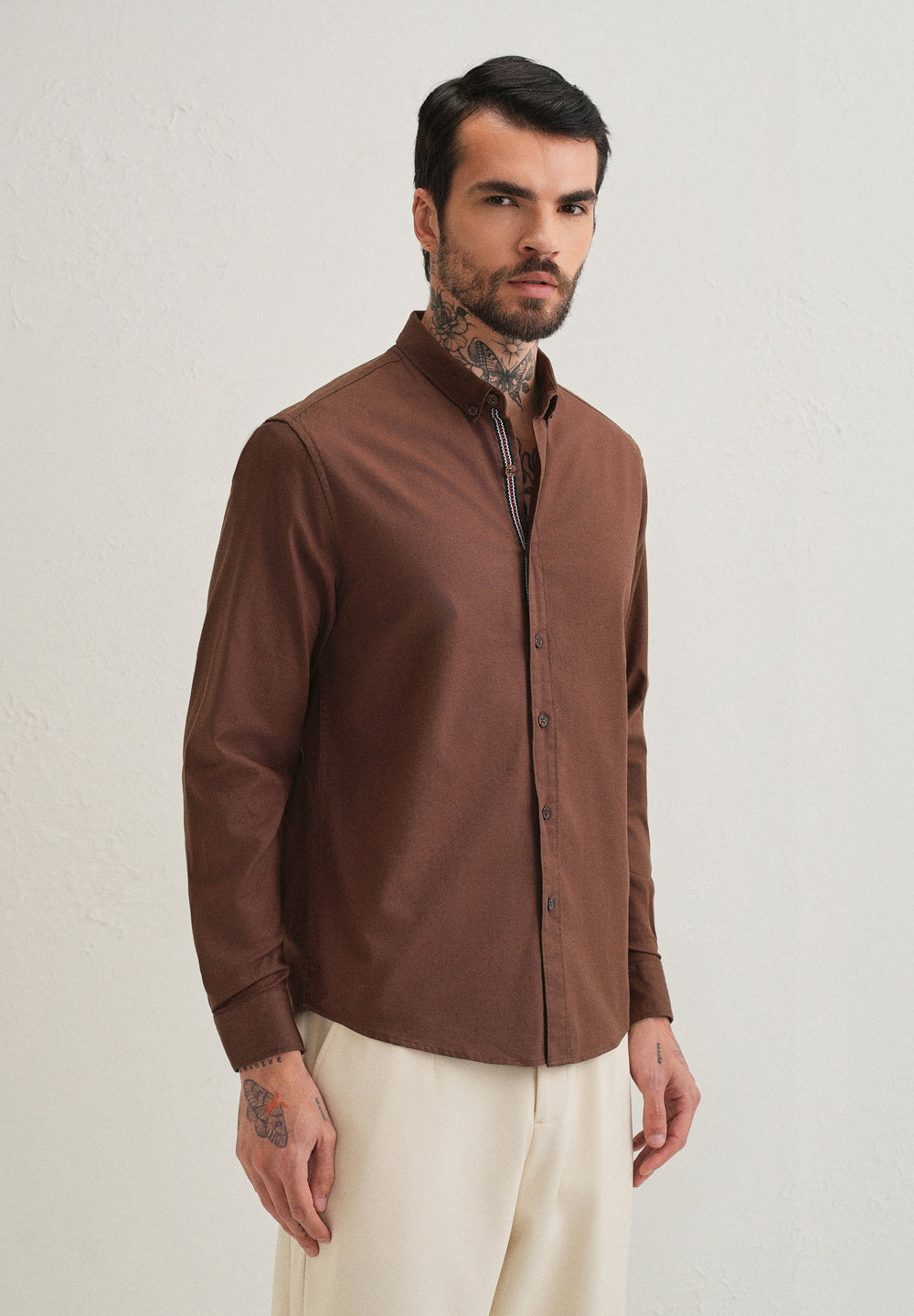 Dark Brown Contrast Placket Shirt