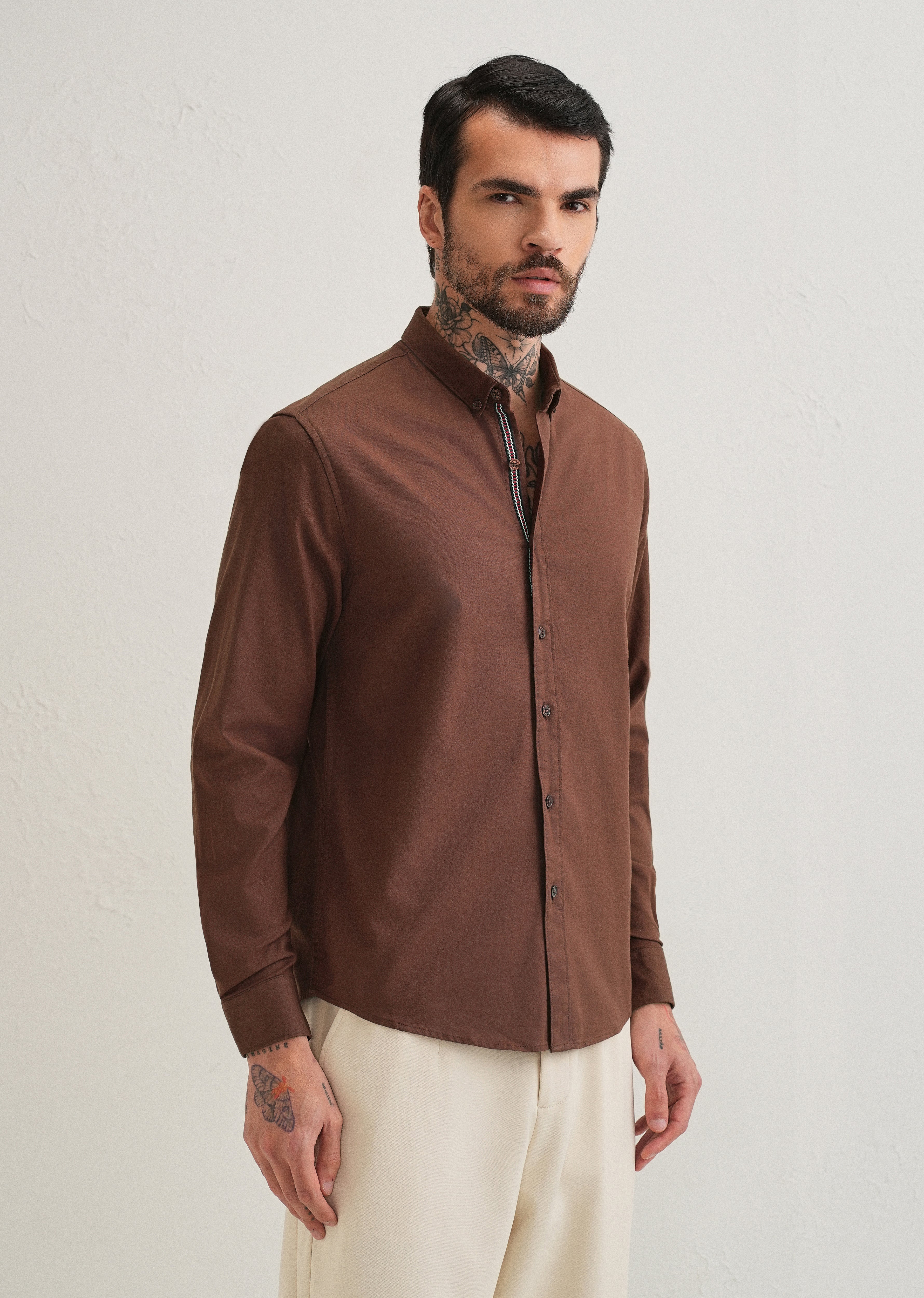 Dark Brown Contrast Placket Shirt